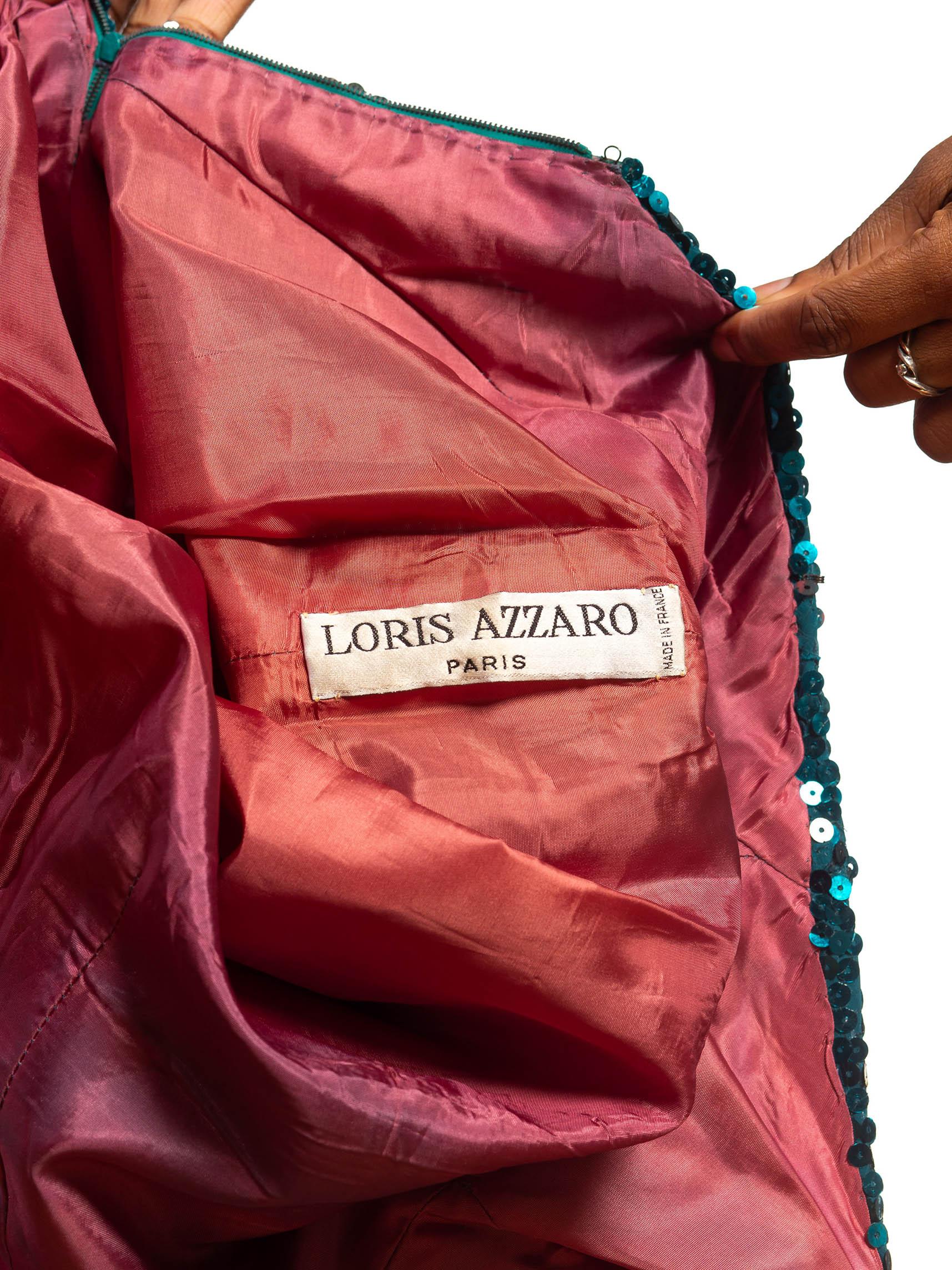 1970S Loris Azzaro Teal Metallic Silk Chiffon Sequin Beaded Sea Goddess  Gown For Sale 3