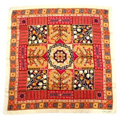Vintage 1970s Loris Azzaro "Tree Of Life" Warm Print Silk Scarf