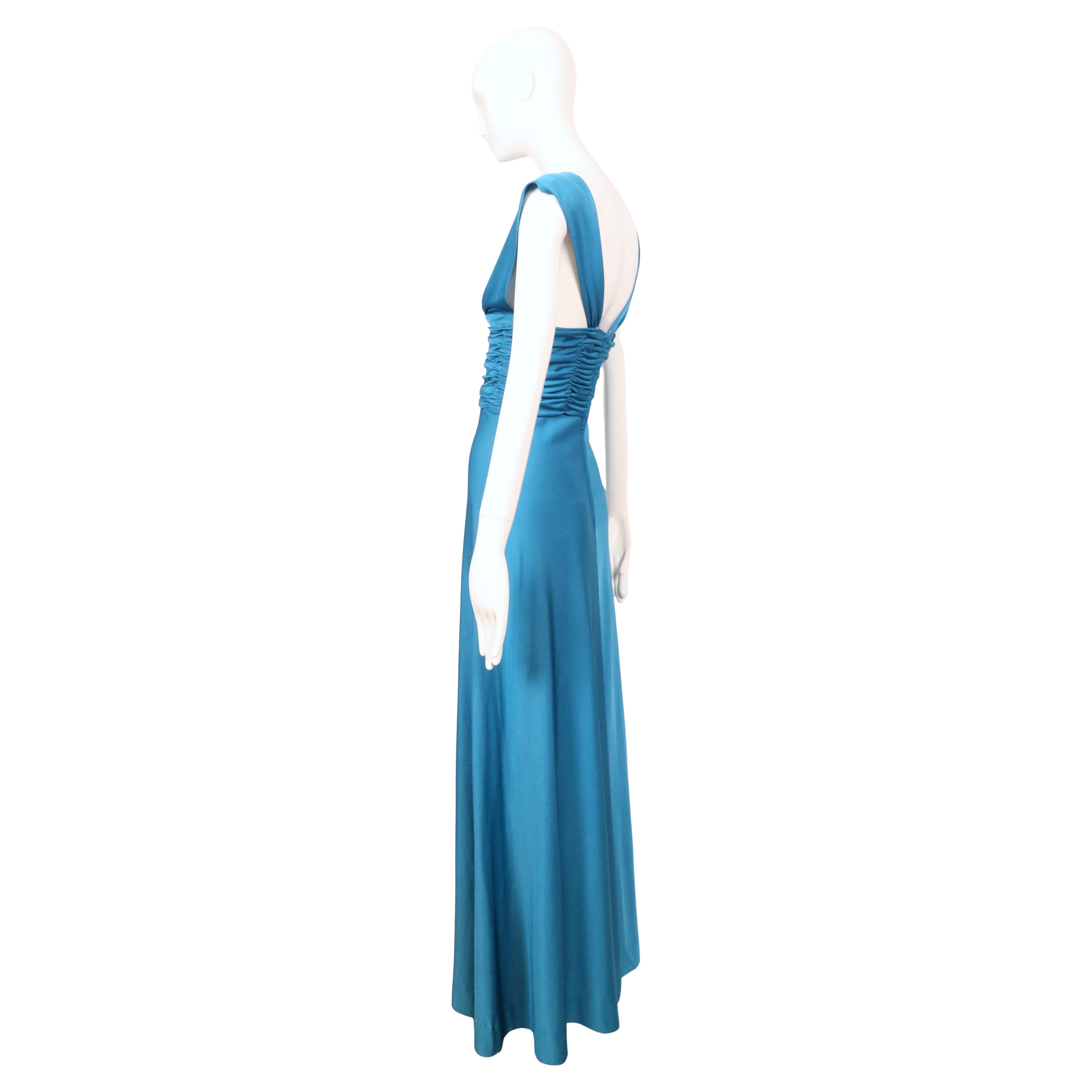 1970's LORIS AZZARO turquoise jersey dress with ruching 5