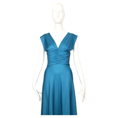 1970's LORIS AZZARO turquoise jersey dress with ruching
