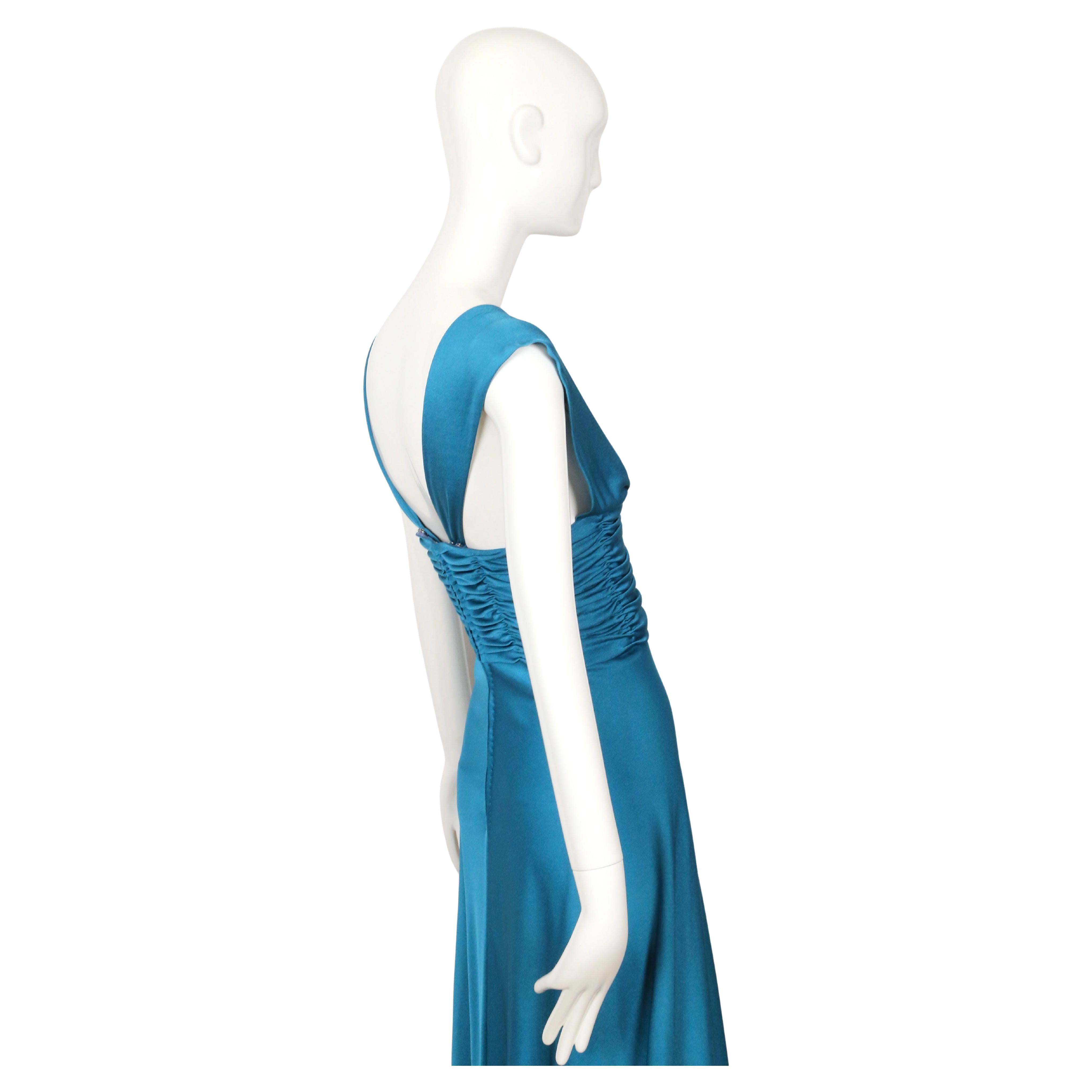 Women's or Men's 1970's LORIS AZZARO turquoise jersey dress with ruching