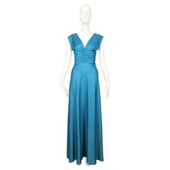 1970's LORIS AZZARO turquoise jersey dress with ruching