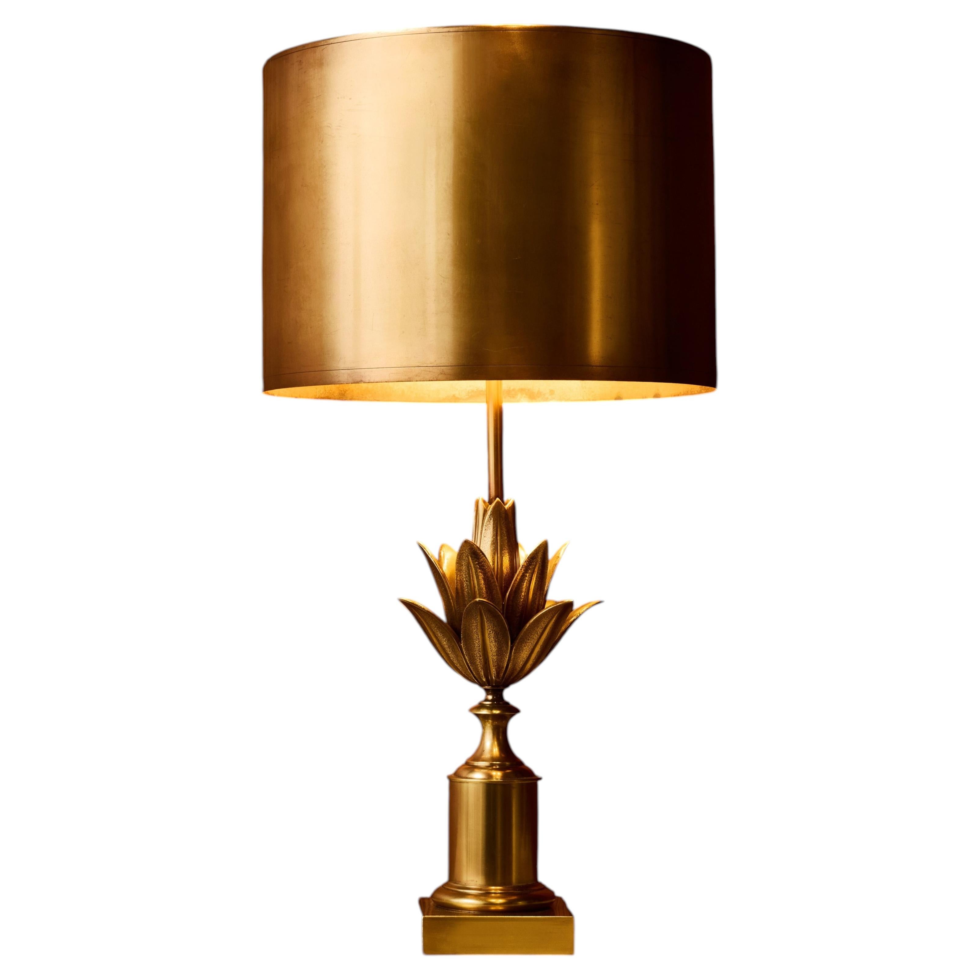 1970s Lotus Bronze Table Lamp by Maison Charles
