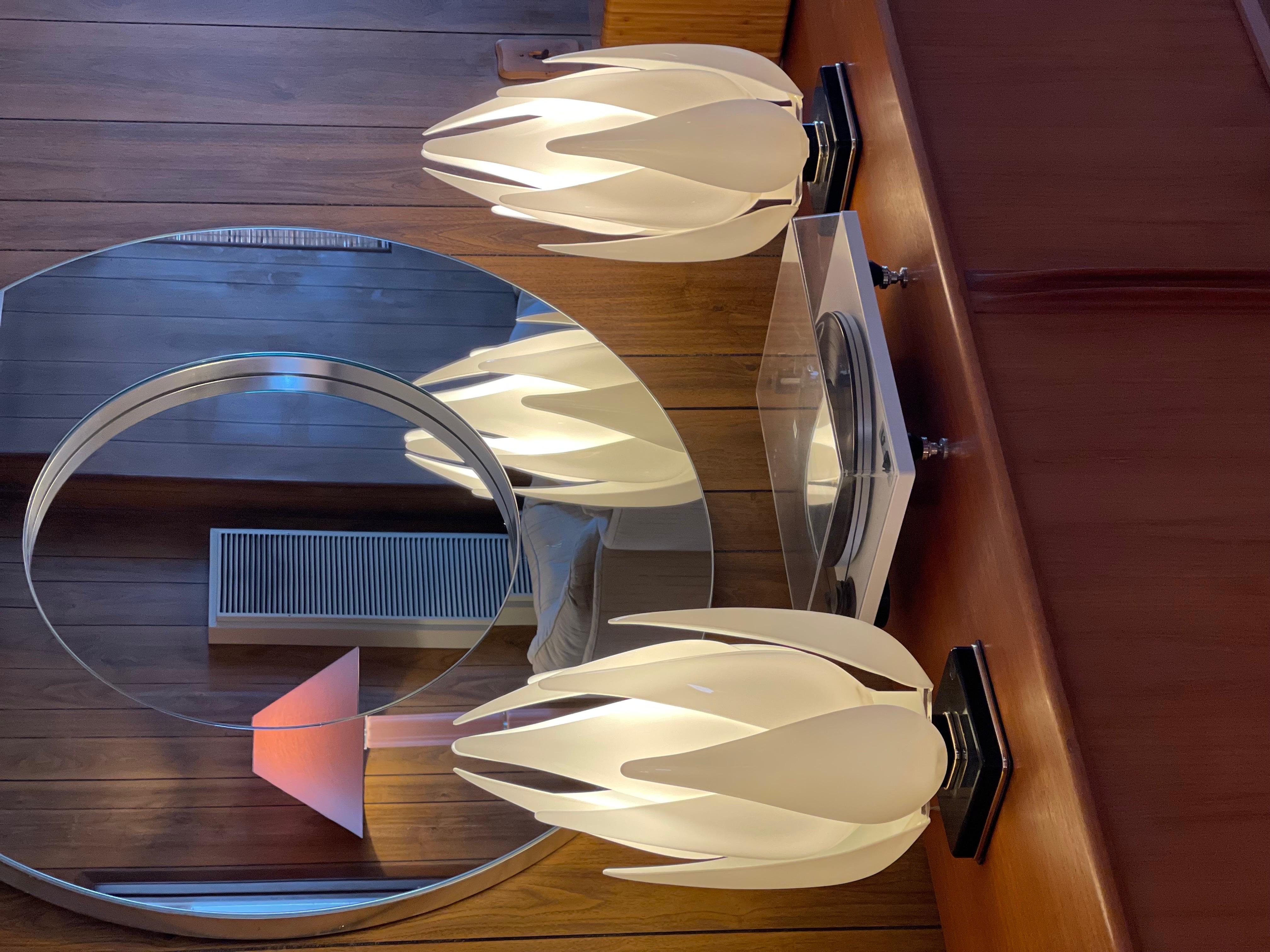 Stunning original 1970s lotus lamps by Rougier. Definitely a talking point and timeless design.