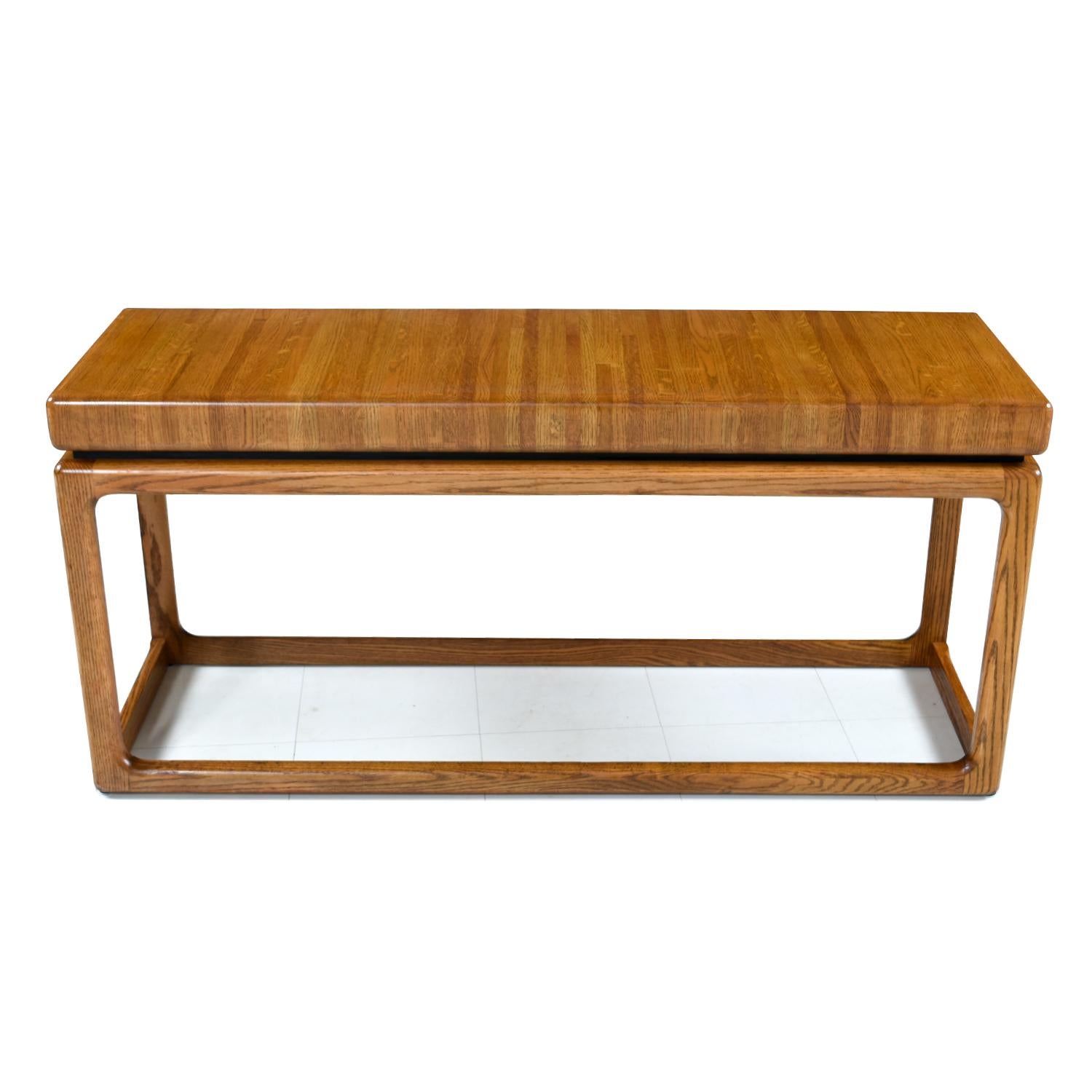 Mid-Century Modern 1970s Lou Hodges Style Solid Oak Postmodern Sofa Table Console