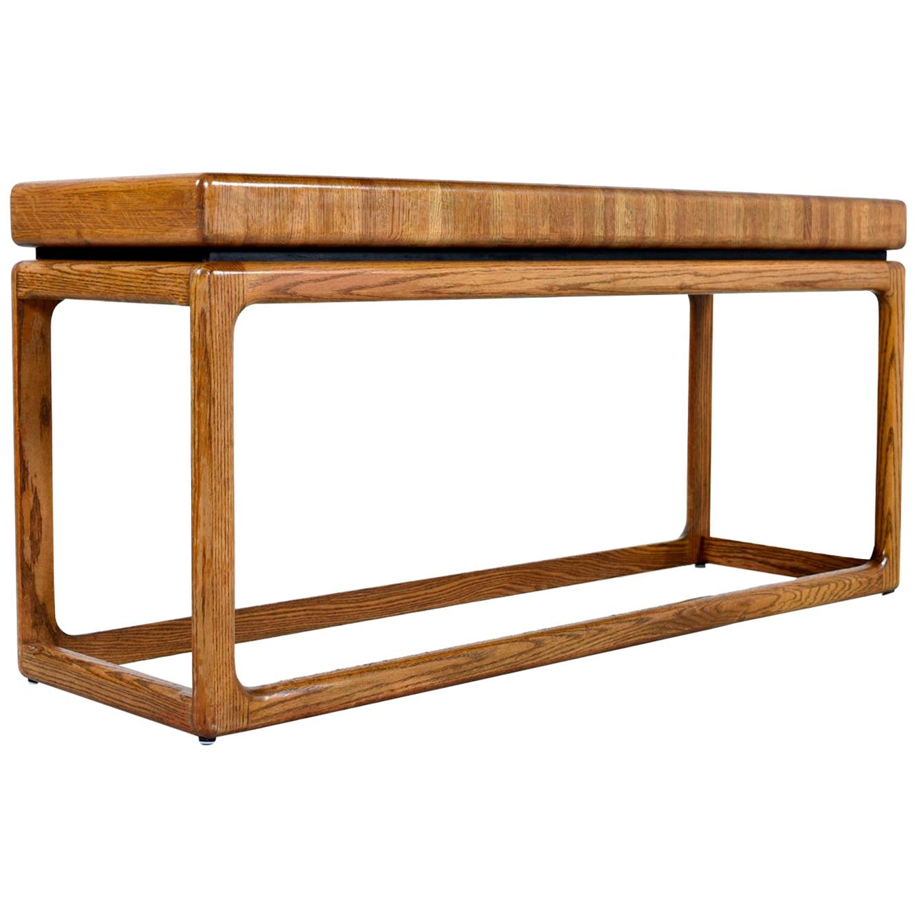 1970s Lou Hodges Style Solid Oak Postmodern Sofa Table Console