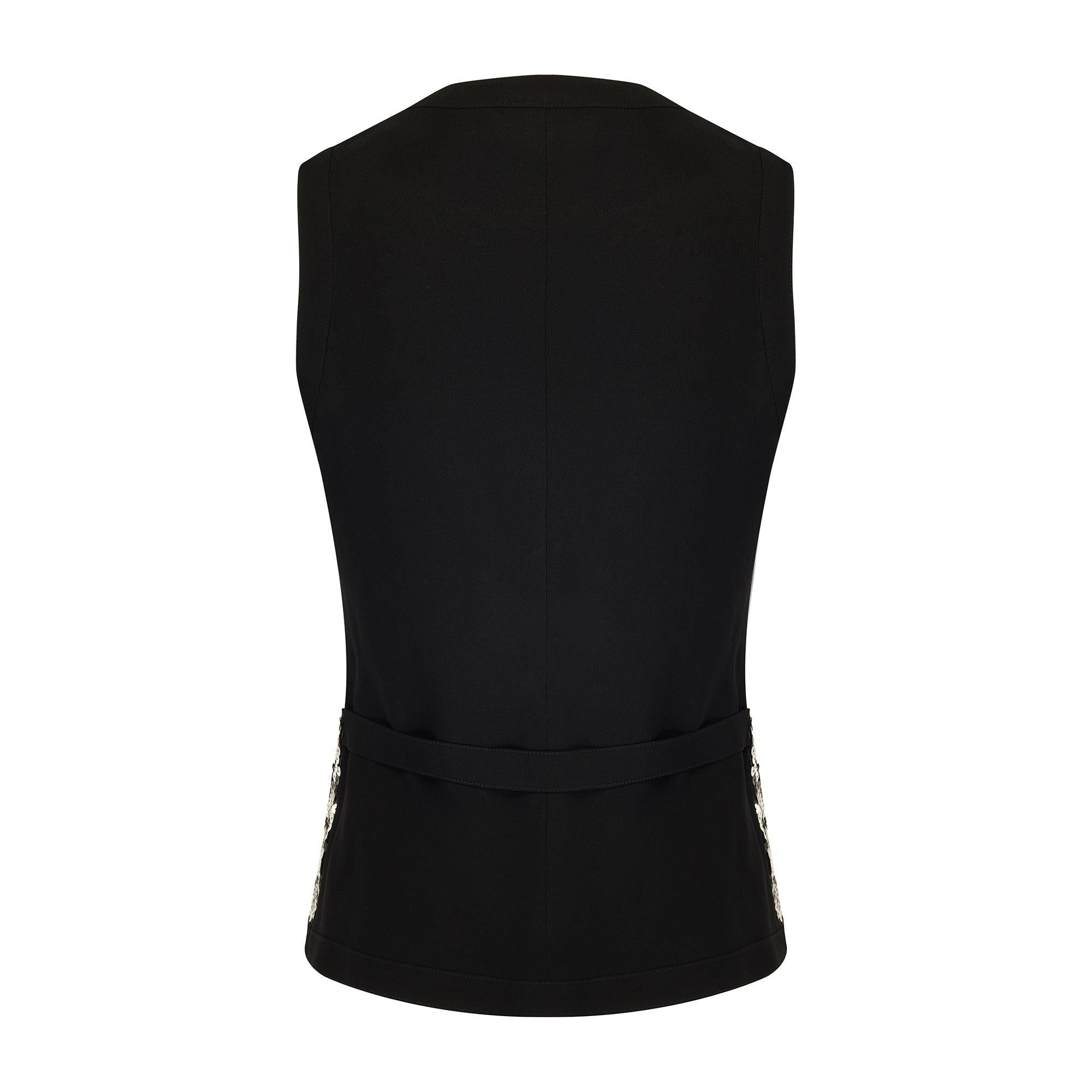 Noir 1970s Louis Feraud Black Silver Sequin Waistcoat en vente