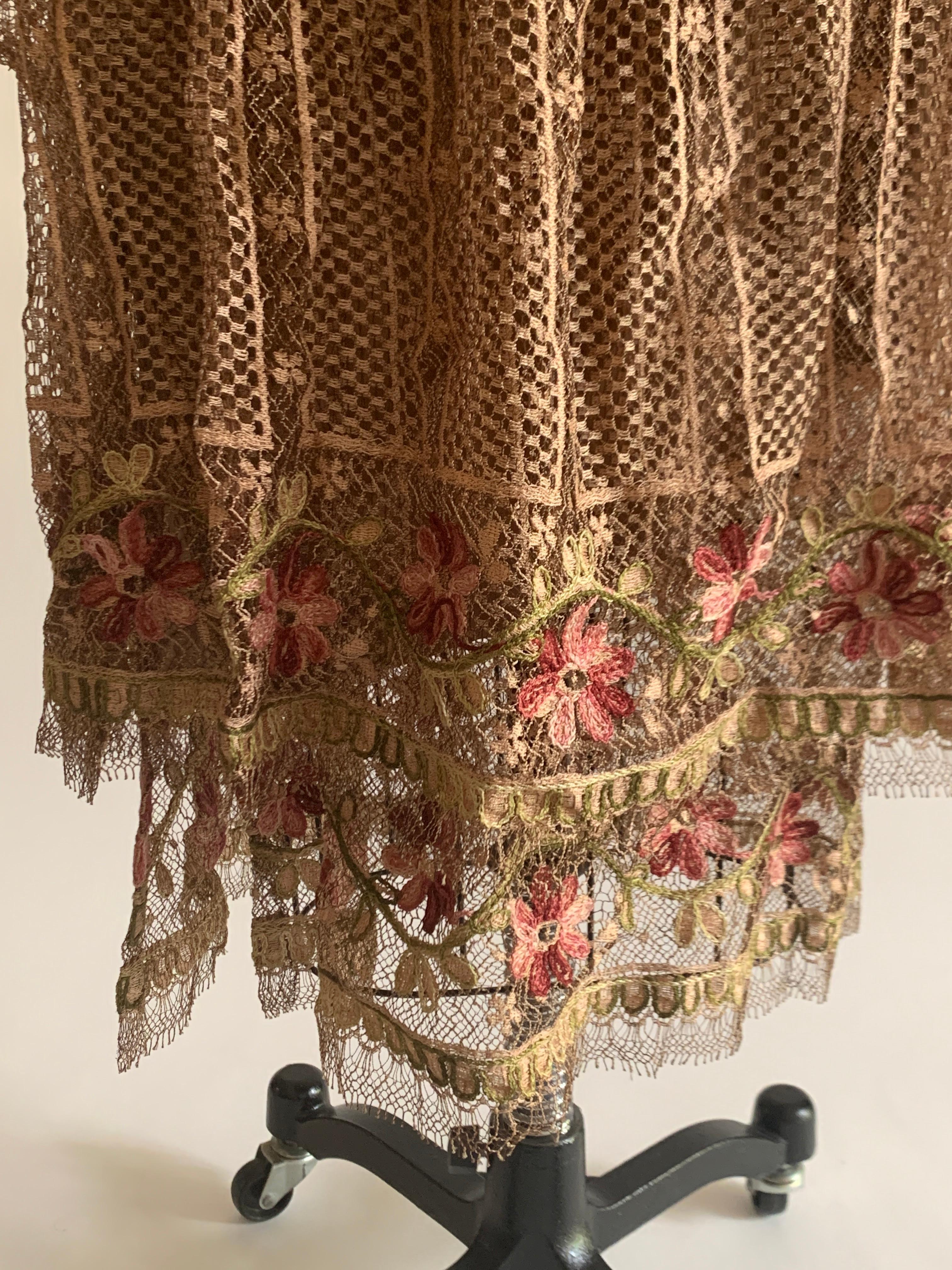 1970s Louis Feraud Couture Tan Lace Floral Embroidered Dress  For Sale 1