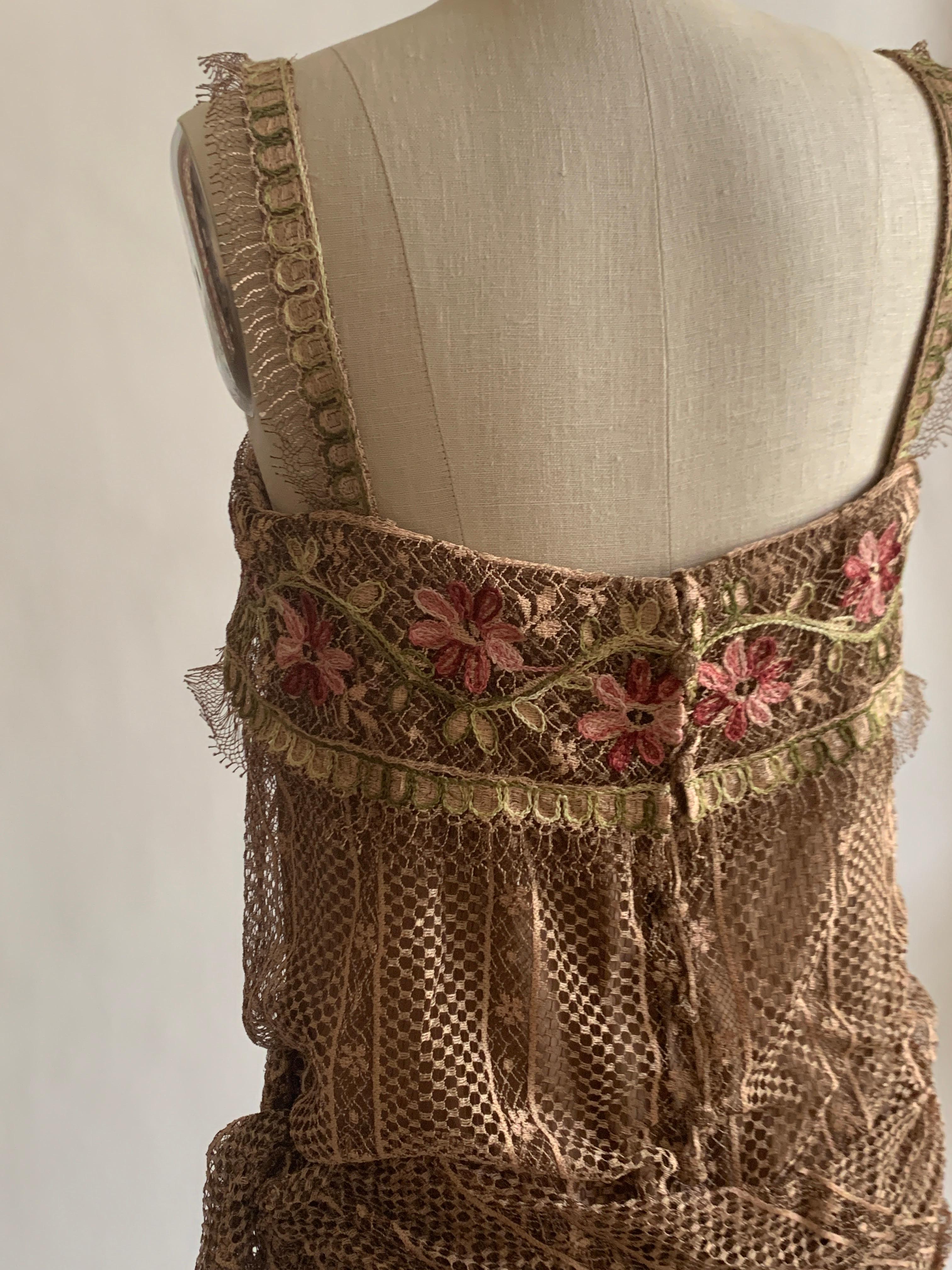 1970s Louis Feraud Couture Tan Lace Floral Embroidered Dress  For Sale 2