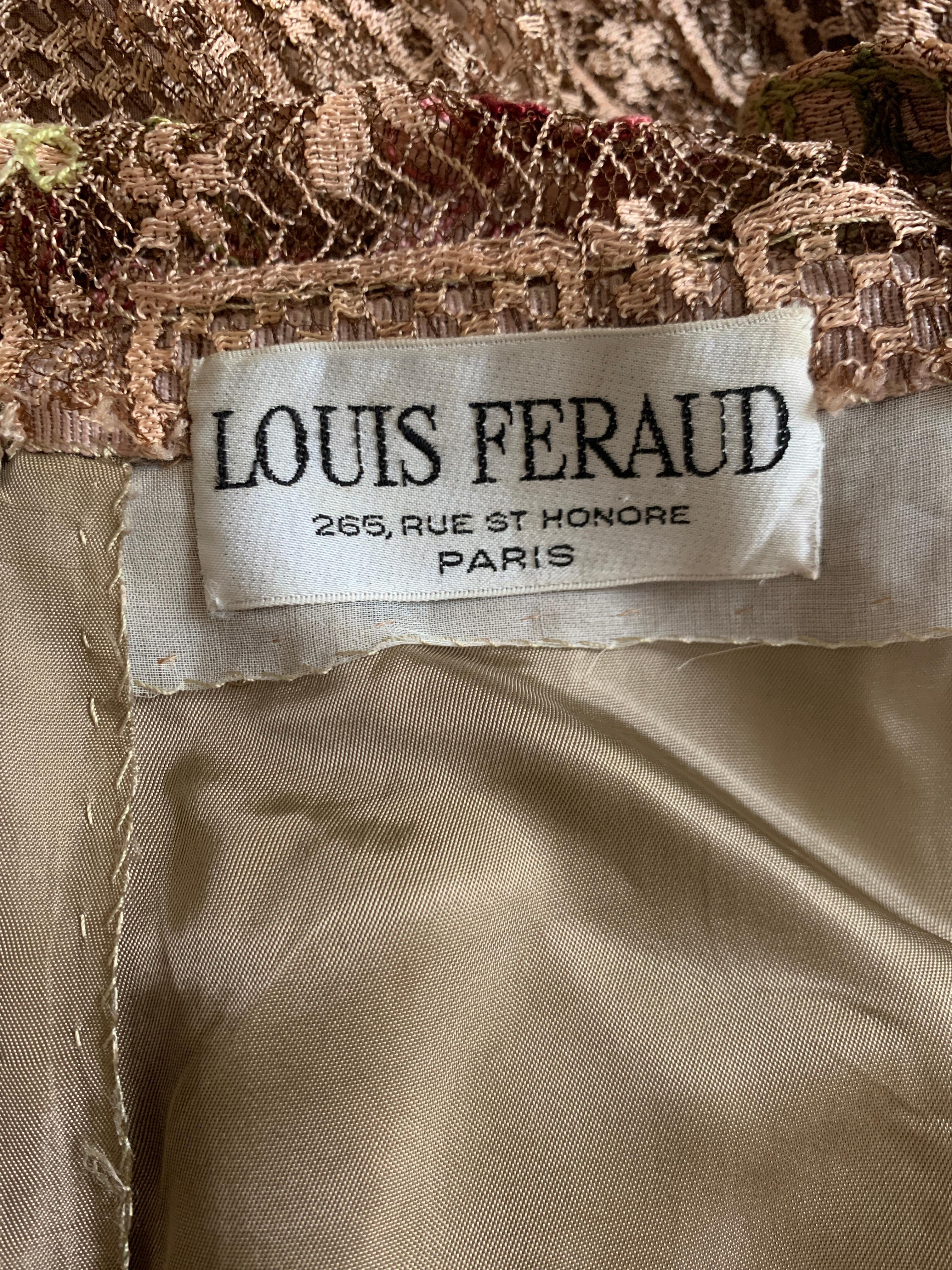 1970s Louis Feraud Couture Tan Lace Floral Embroidered Dress  For Sale 4