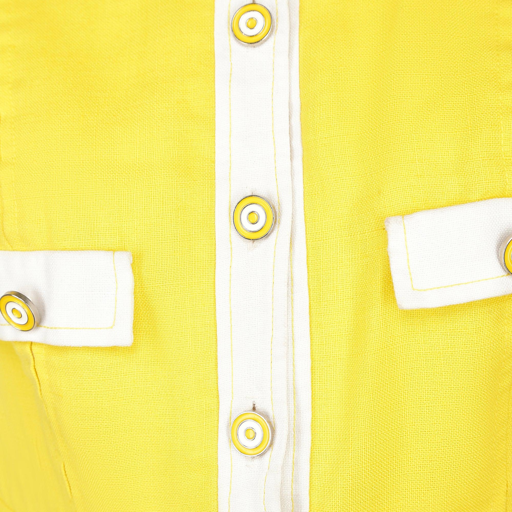 Women's 1970s Louis Feraud for Rembrandt Yellow and White Linen Dress