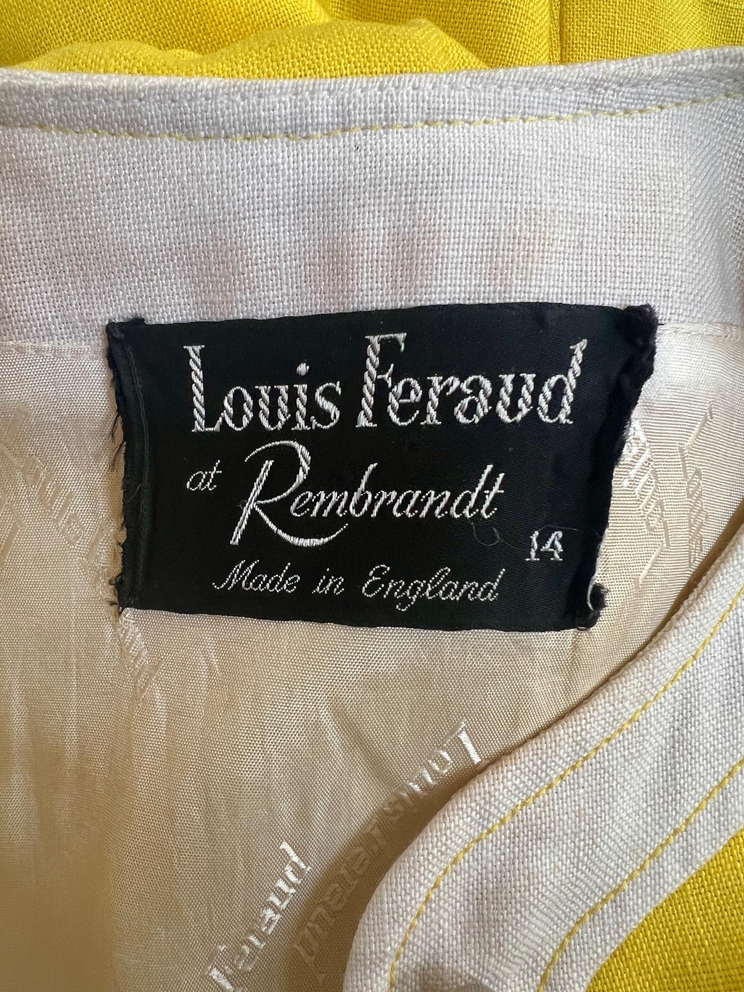 1970s Louis Feraud for Rembrandt Yellow and White Linen Dress 1