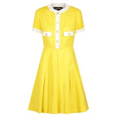 1970s Louis Feraud for Rembrandt Yellow and White Linen Dress