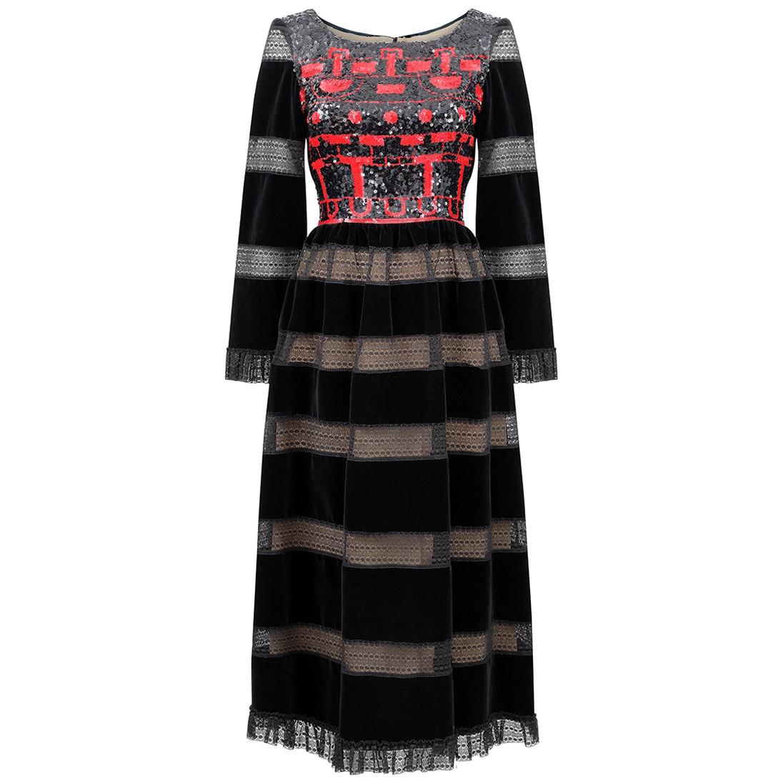 1970s Louis Feraud Haute Couture Black Velvet Dress 