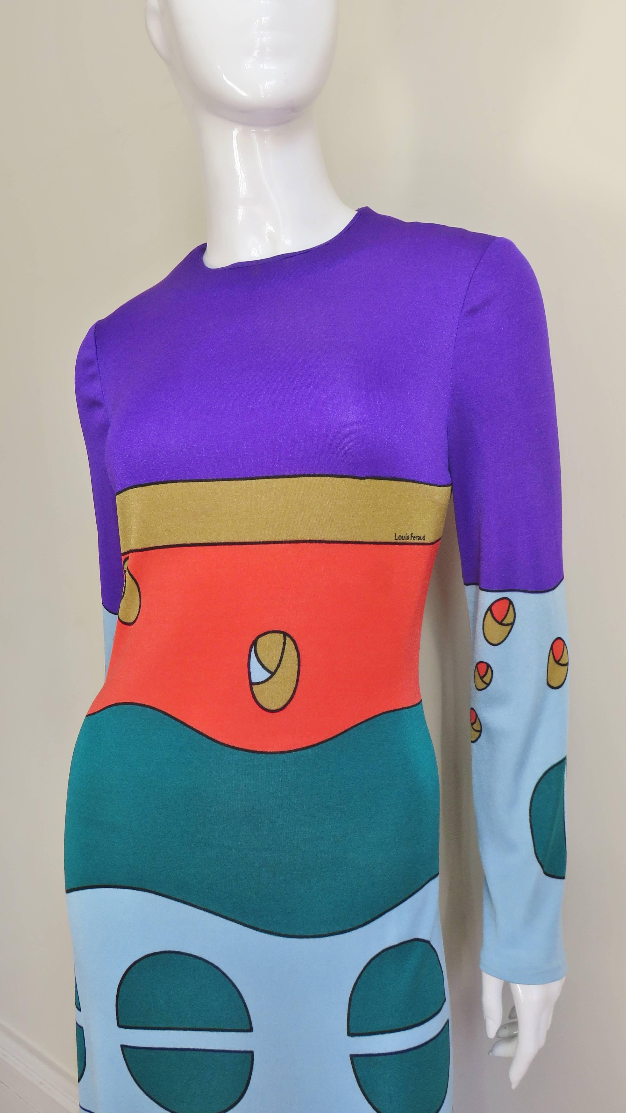  Louis Feraud Color Block Maxi Dress 1970s 1