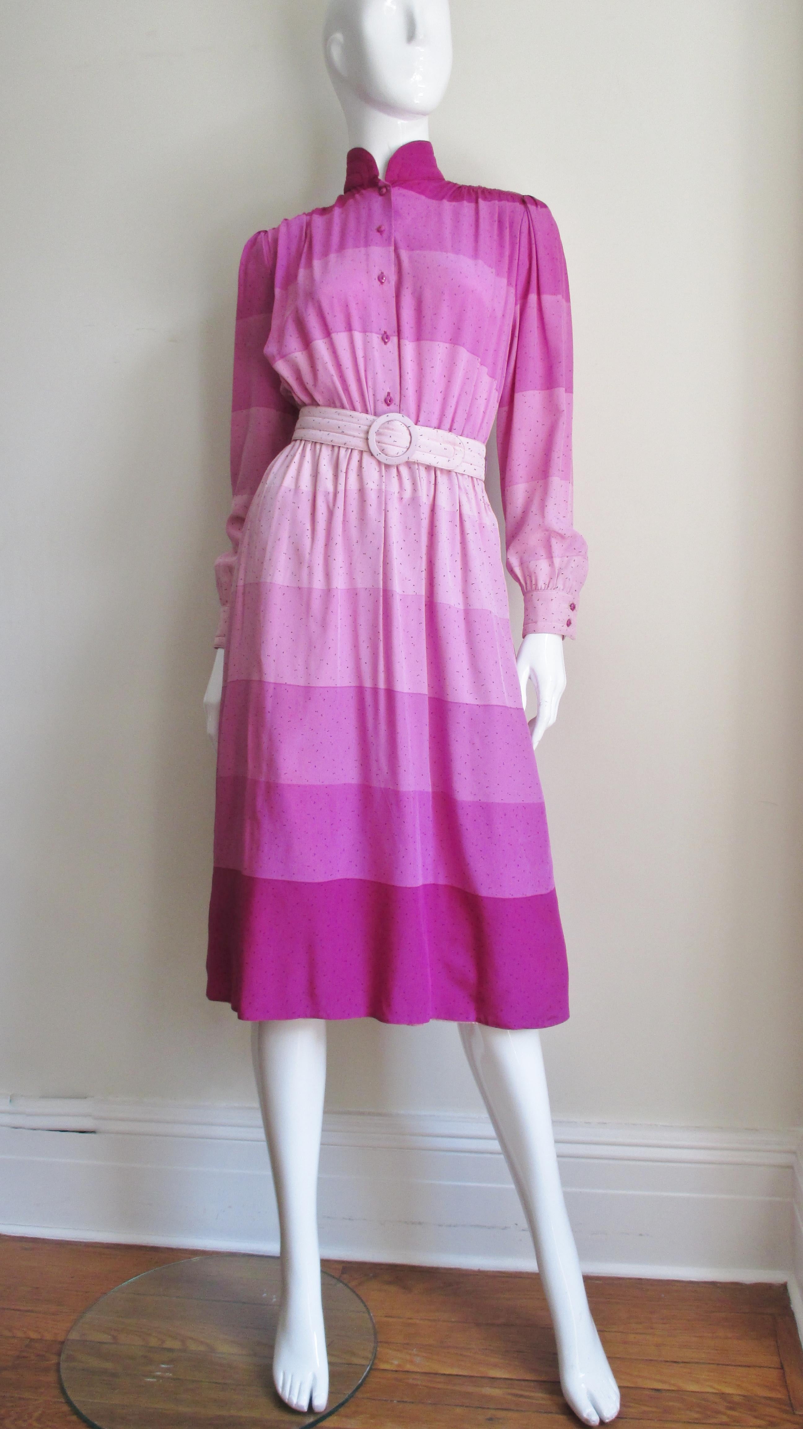 Louis Feraud Silk Ombre Striped Shirtwaist Dress 1970s For Sale 1