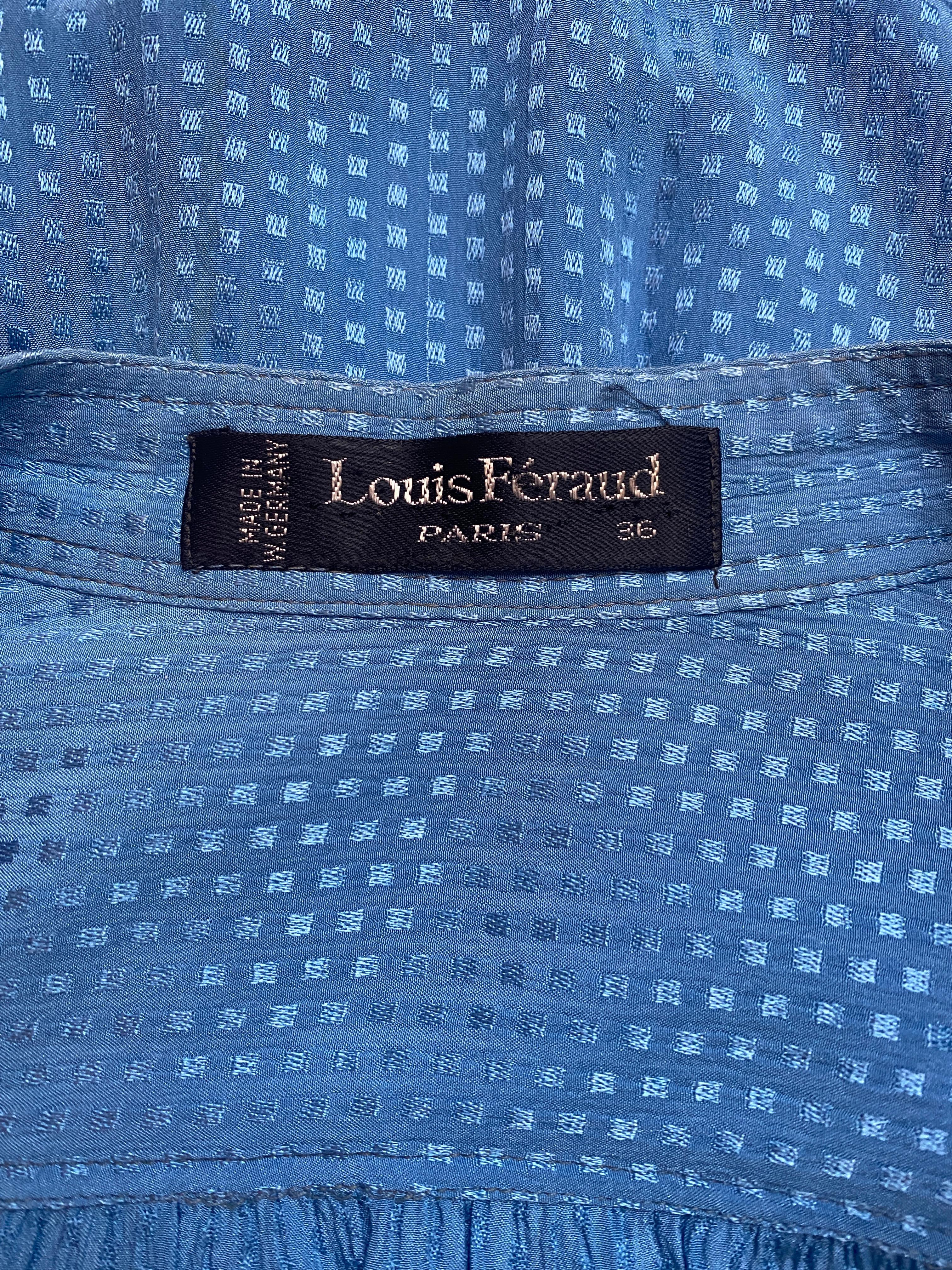 Women's 1970s Louis Feraud Sky Blue Silk Shirtwaister Dress For Sale