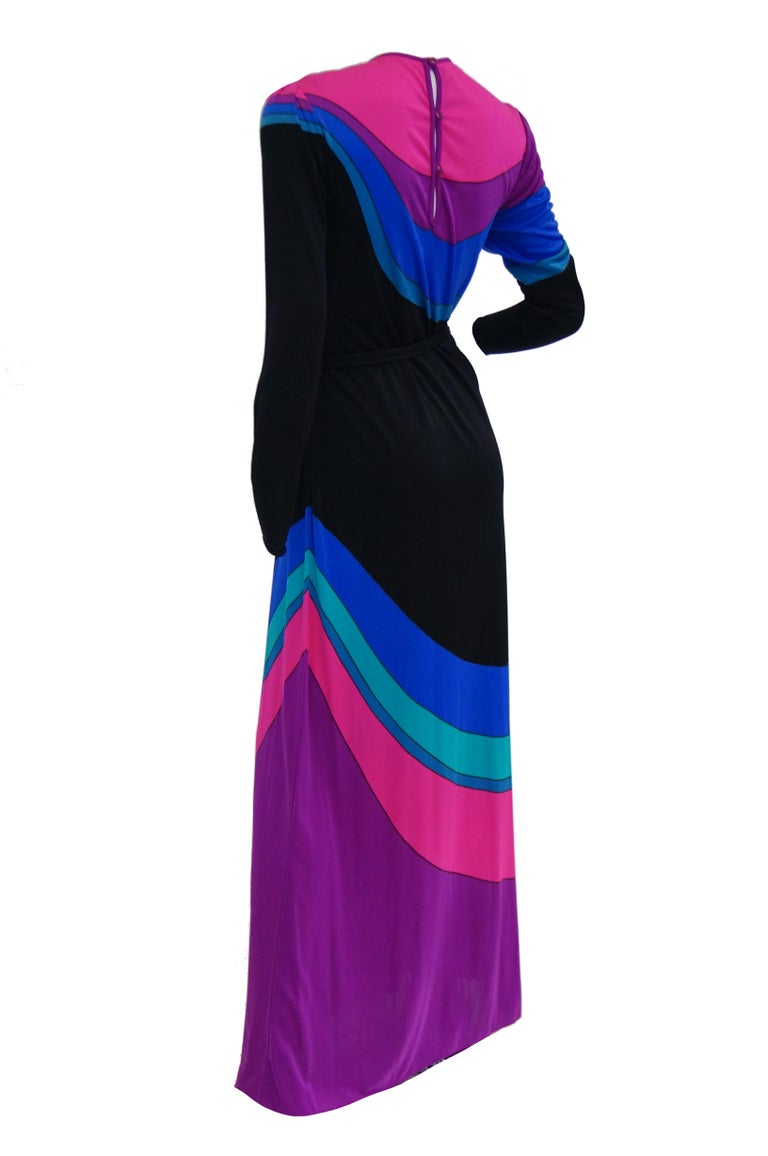 1970s Louis Feraud Vibrant Graphic Pink Blue and Black Swirl Knit Maxi ...