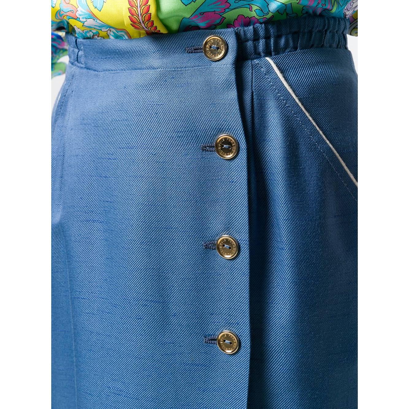 Blue 1970s Louis Feraud Wrap-around Skirt