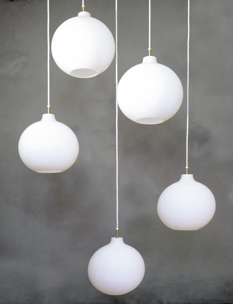 Late 20th Century 1970s Louis Poulsen Satellite Pendant Lamp Opaline Glass by Vilhelm Wohlert For Sale