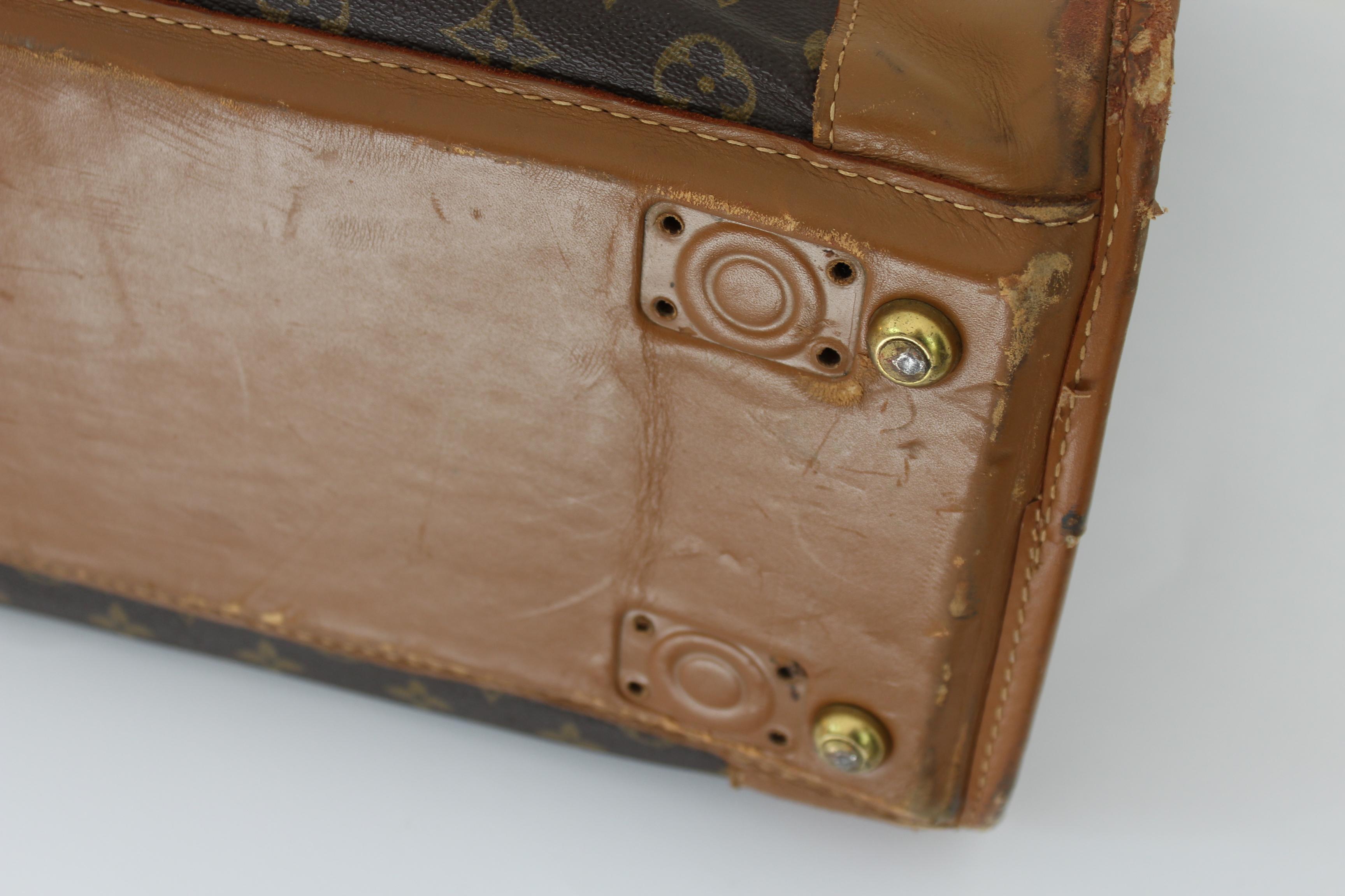 1970s Louis Vuitton Marrón Beige Lona Cuero Maleta Equipaje Pullman 75 7