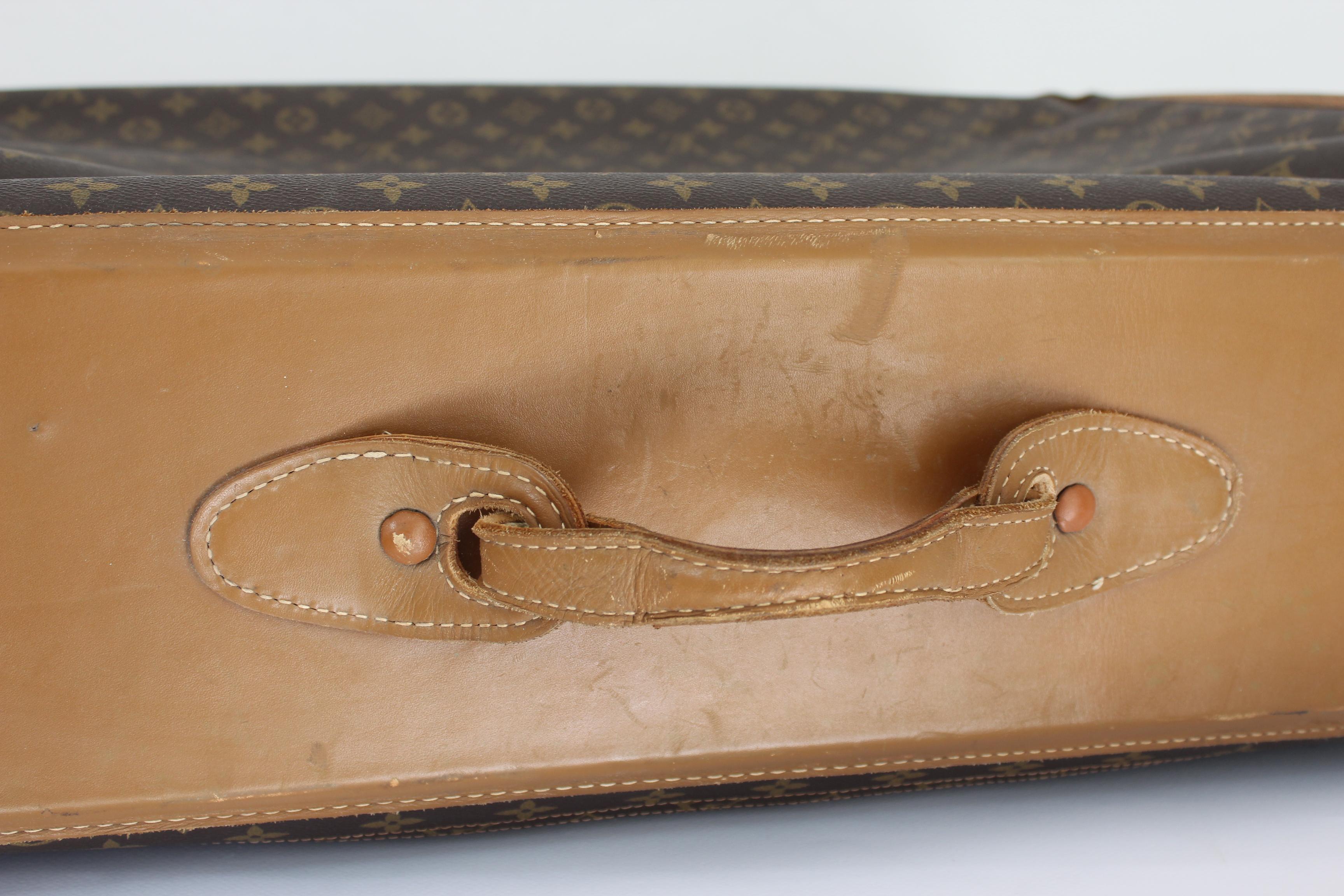 1970s Louis Vuitton Marrón Beige Lona Cuero Maleta Equipaje Pullman 75 8