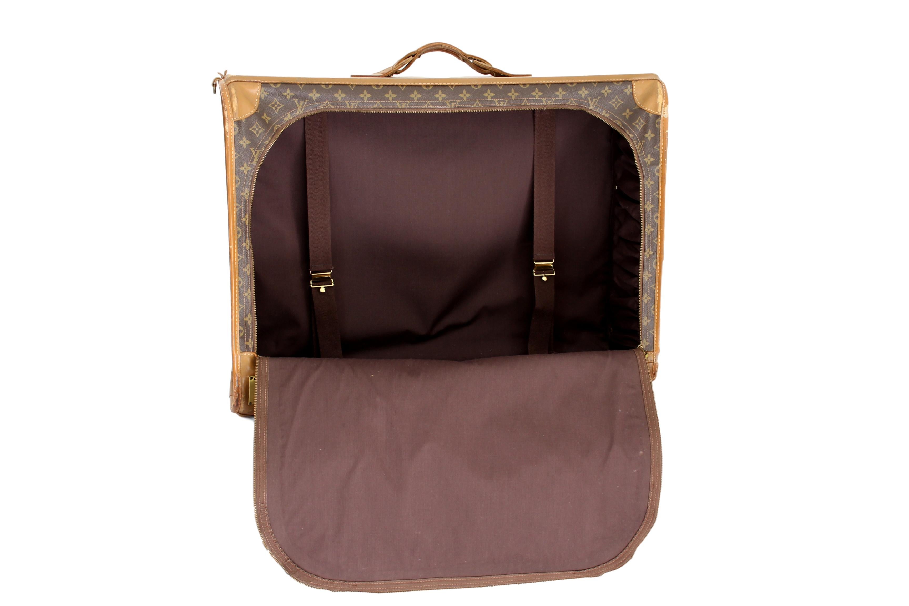 1970s Louis Vuitton Marrón Beige Lona Cuero Maleta Equipaje Pullman 75 9