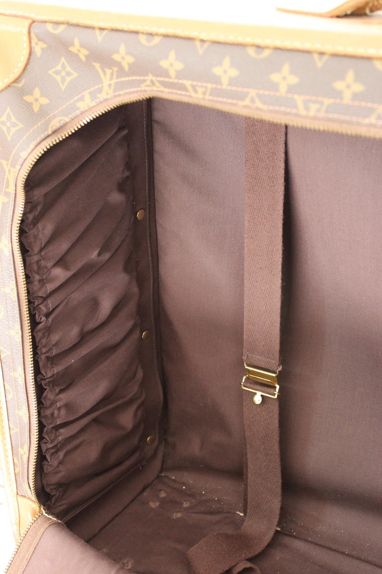 1970s Louis Vuitton Brown Beige Canvas Leather Suitcase Luggage