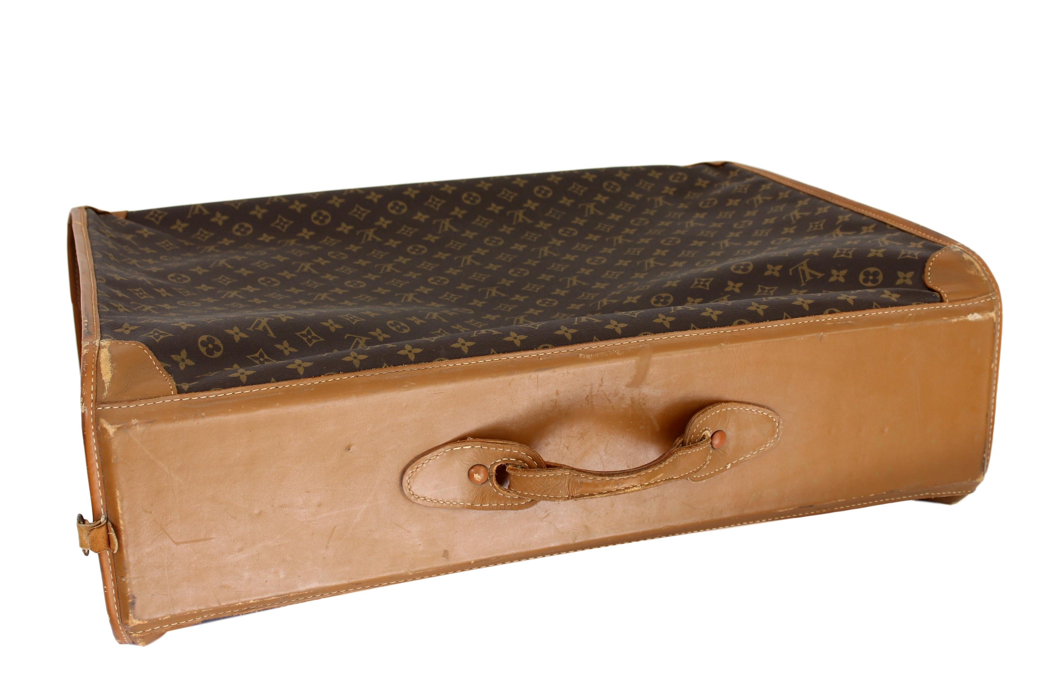 1970s Louis Vuitton Marrón Beige Lona Cuero Maleta Equipaje Pullman 75 16
