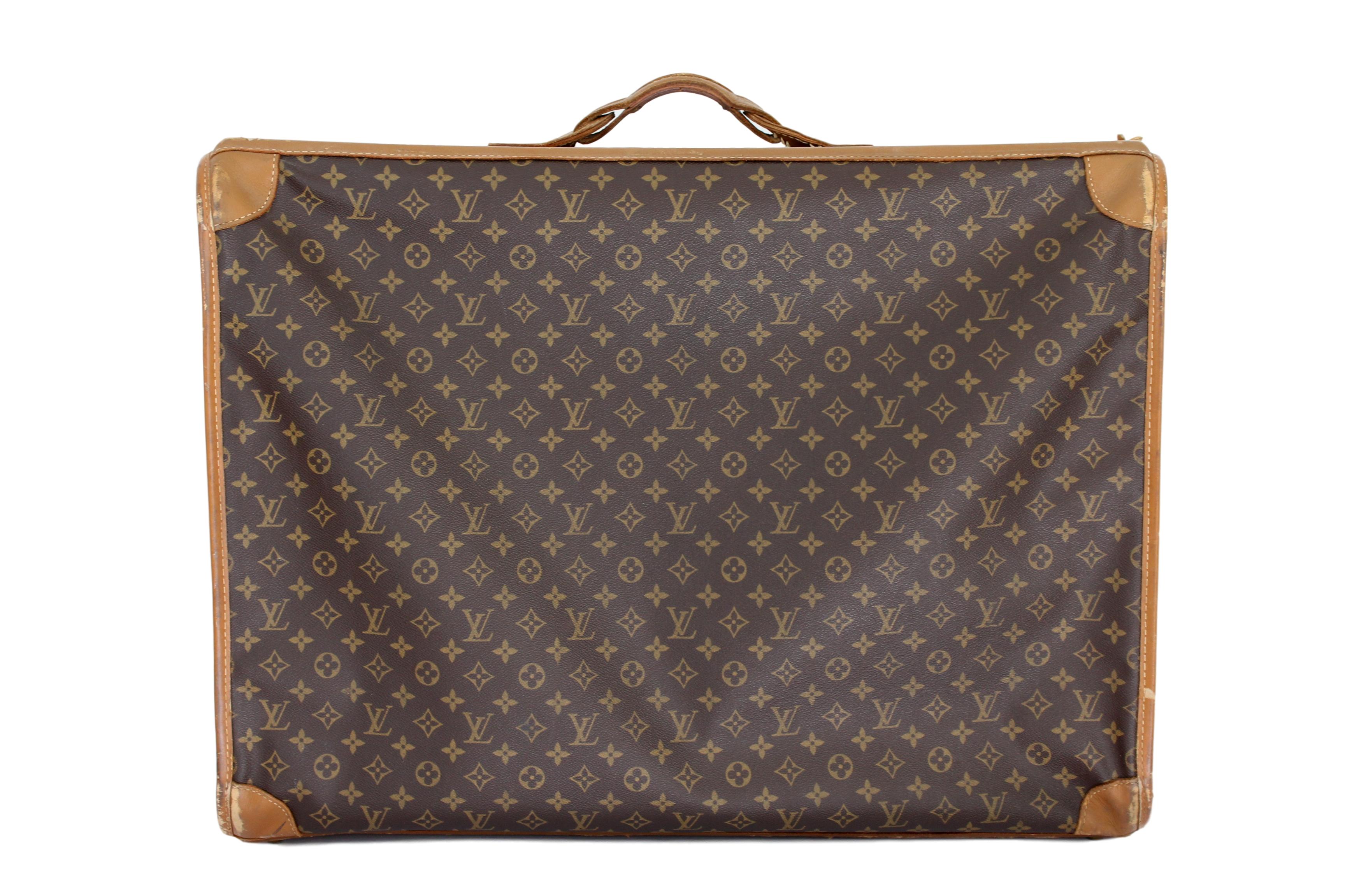 1970s Louis Vuitton Marrón Beige Lona Cuero Maleta Equipaje Pullman 75 en Bastante bueno Estado en Brindisi, Bt