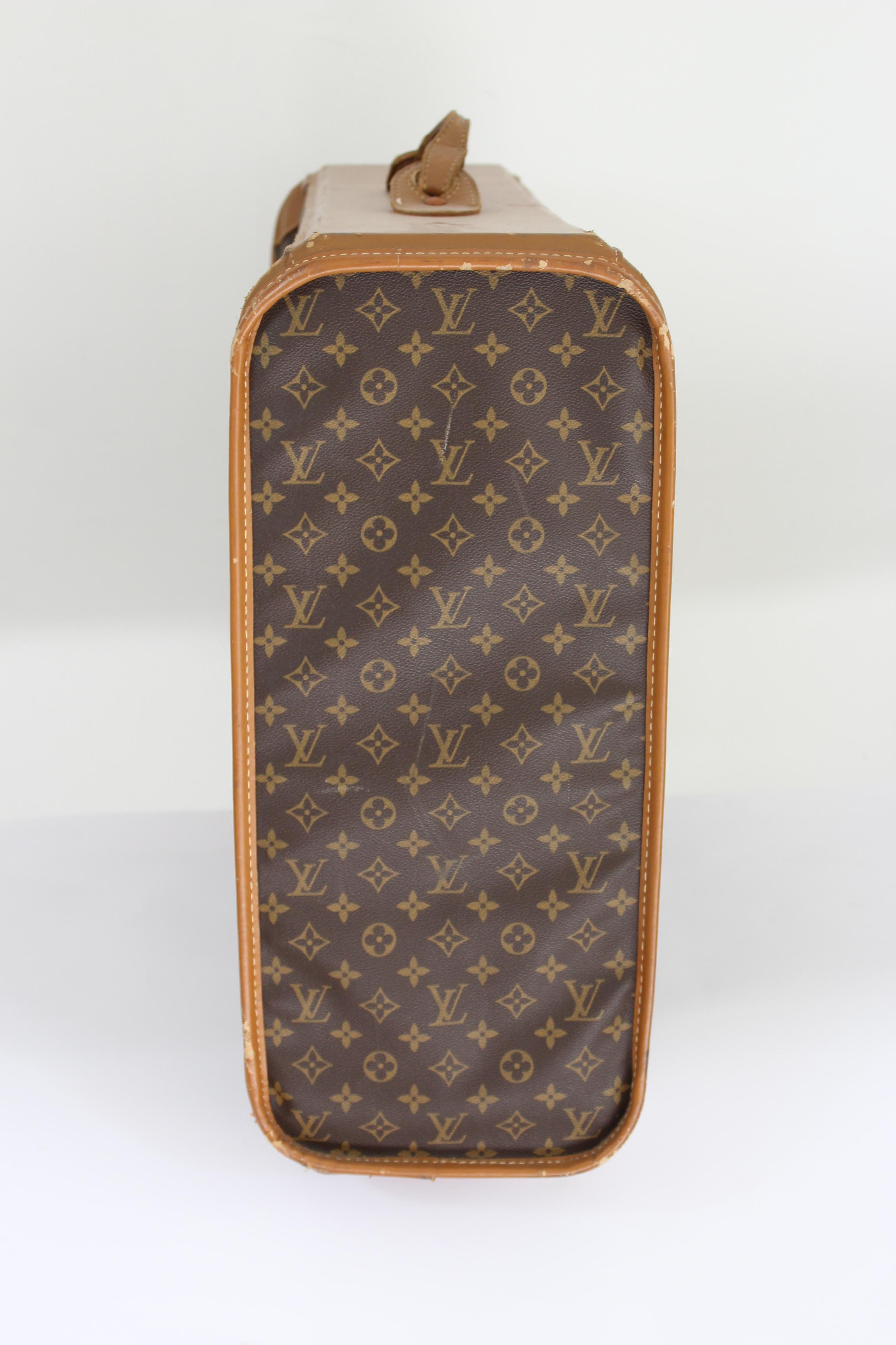 1970s Louis Vuitton Marrón Beige Lona Cuero Maleta Equipaje Pullman 75 2