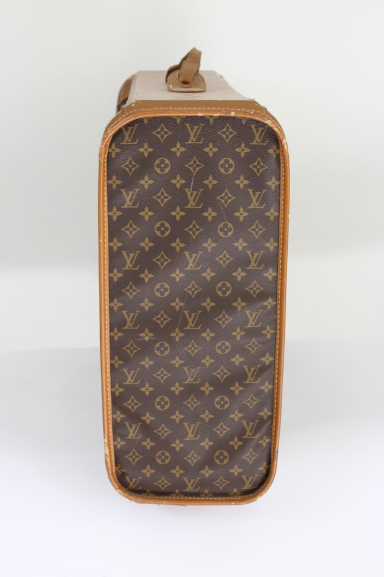 1970s Louis Vuitton Brown Beige Canvas Leather Suitcase Luggage