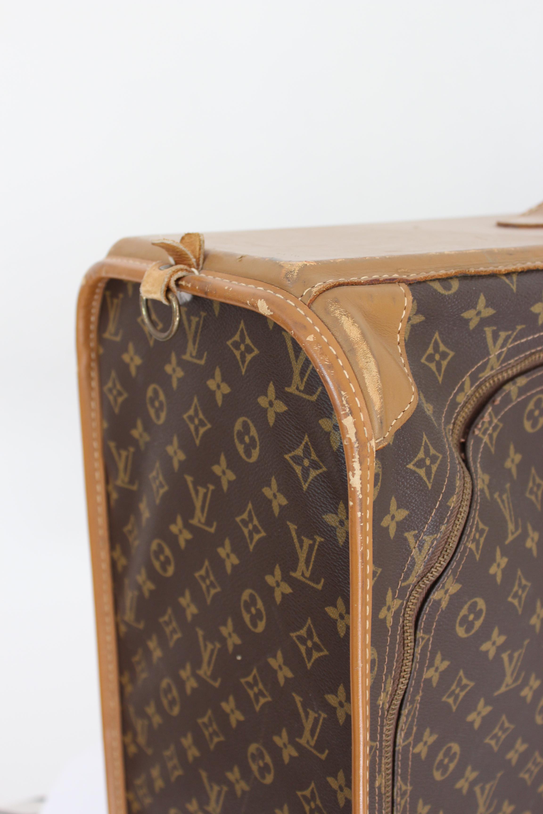 1970s Louis Vuitton Marrón Beige Lona Cuero Maleta Equipaje Pullman 75 3