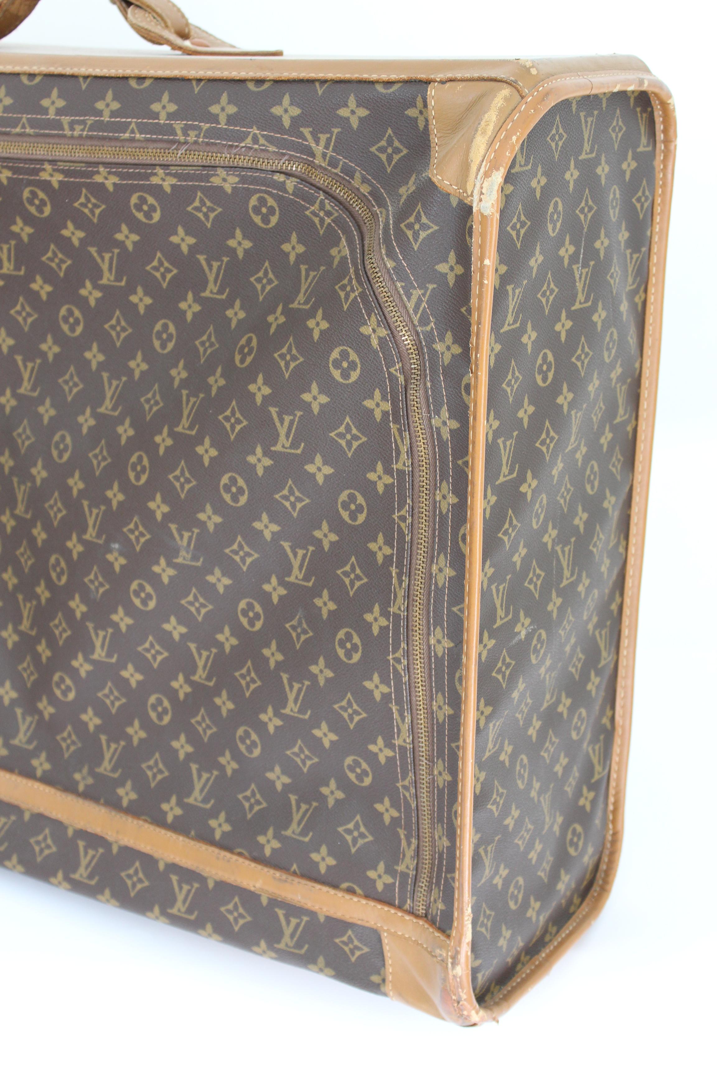 1970s Louis Vuitton Marrón Beige Lona Cuero Maleta Equipaje Pullman 75 4