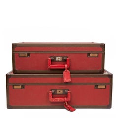 Louis Vuitton Pair of Vintage Red Textured Calfskin Leather Suitcases, 1970s 