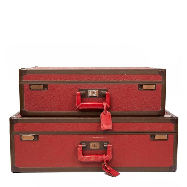 Louis Vuitton Pair of Vintage Red Textured Calfskin Leather Suitcases