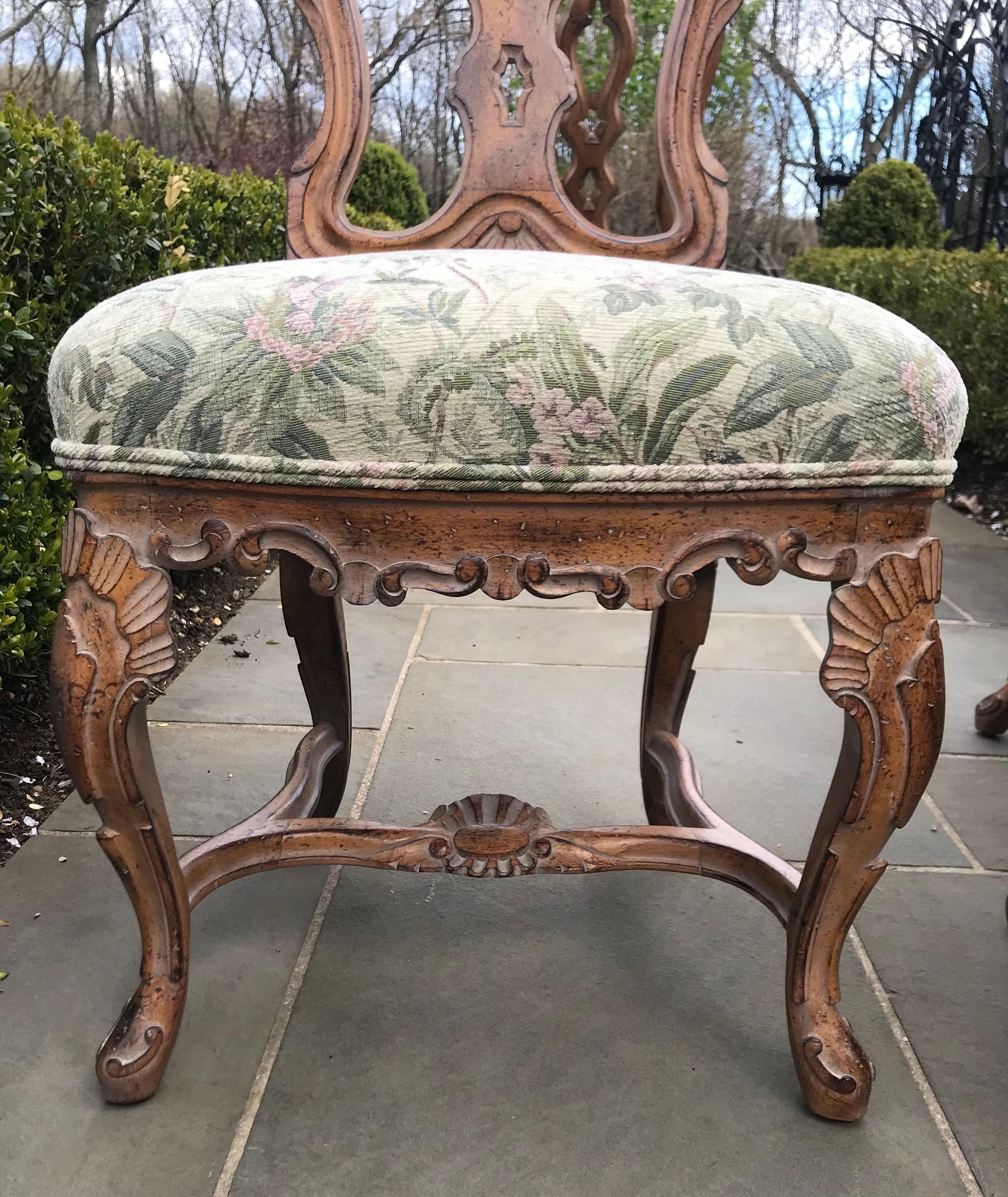 Textile 1970s Louis XV Rococo Style Dinning Chairs, Set of 4 For Sale