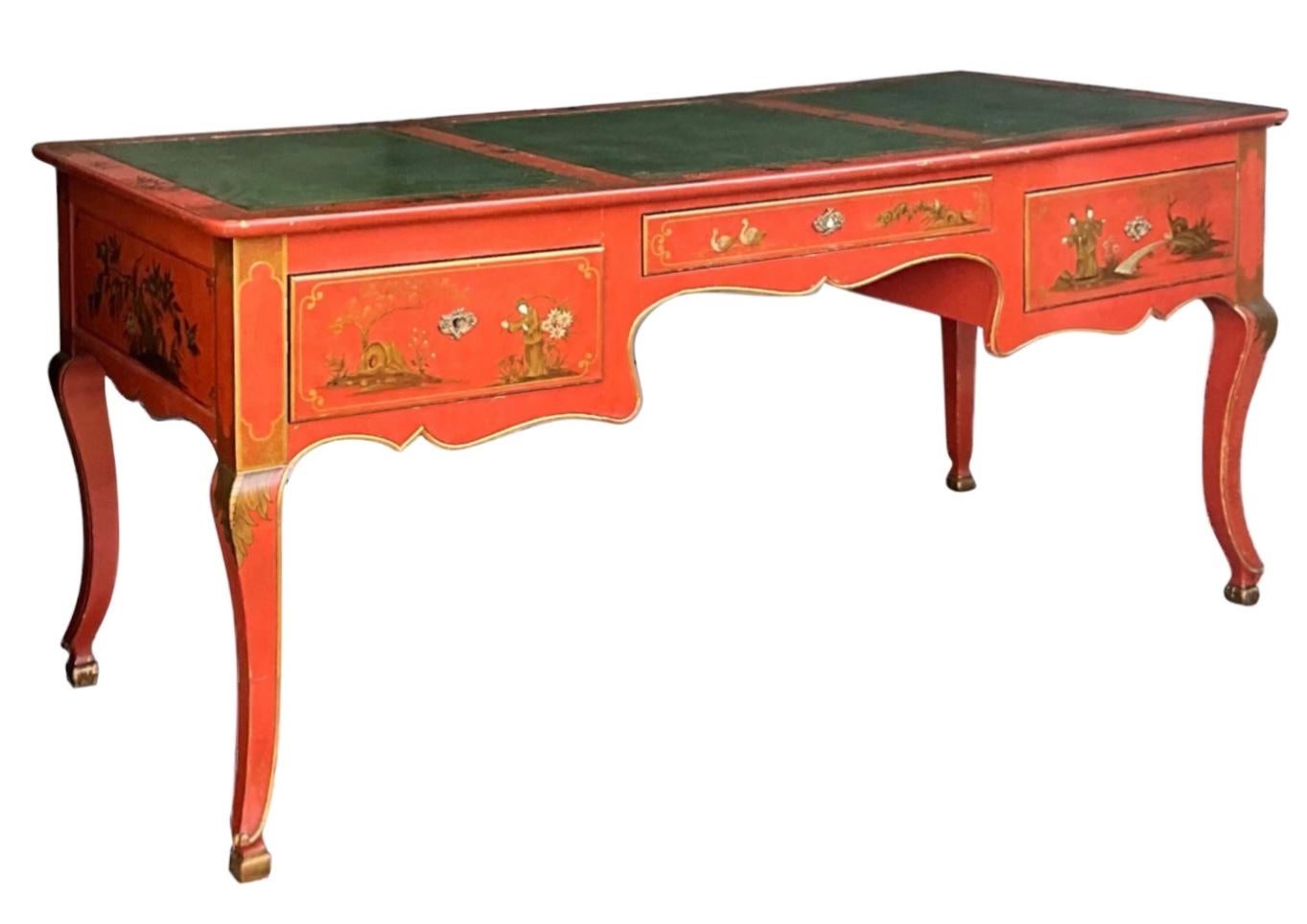 Brass 1970s Louis XV Style Chinoiserie Desk By Baker Furniture Company 