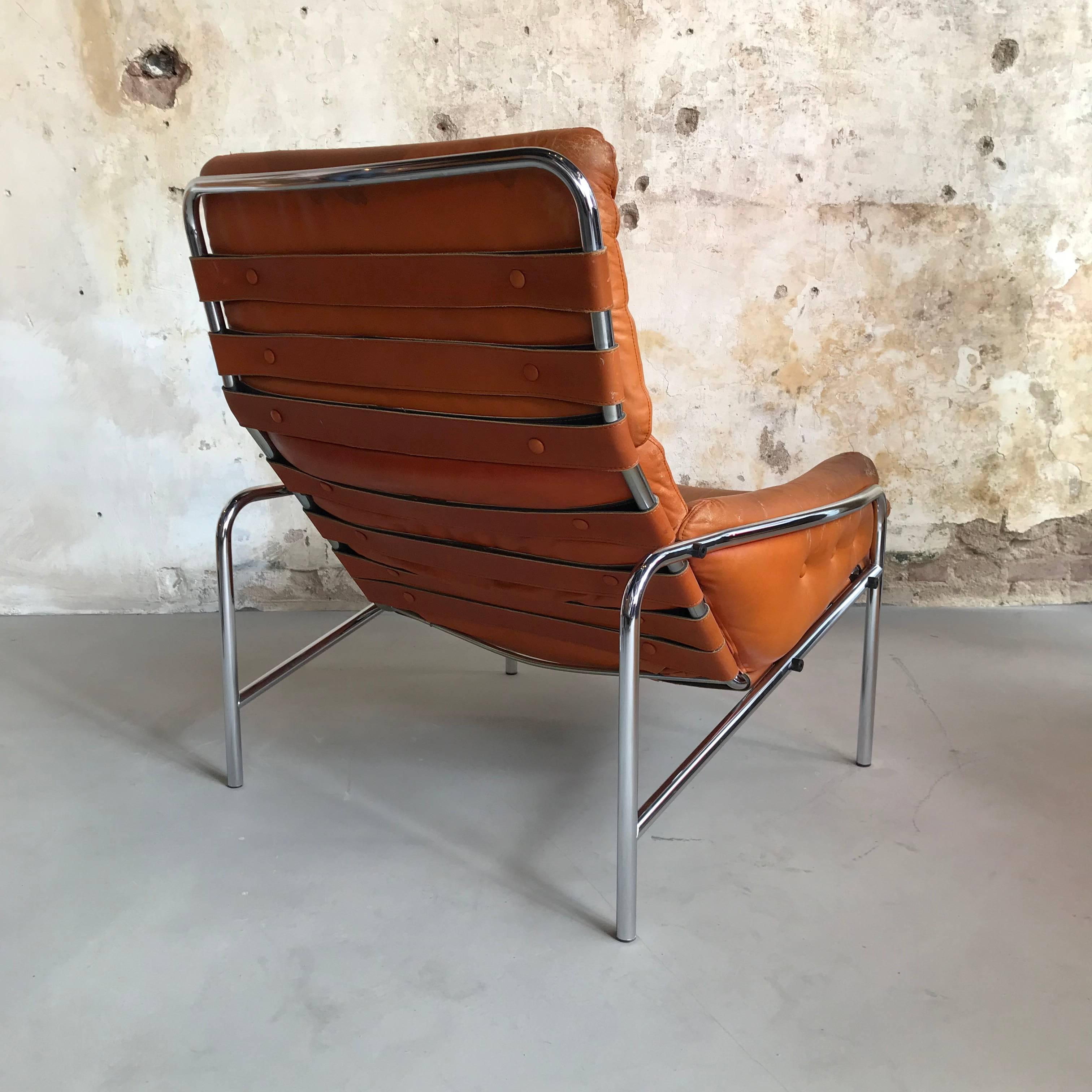Leather 1970s Lounge Chair Plus Ottoman SZ09 Nagoya by Martin Visser for Spectrum