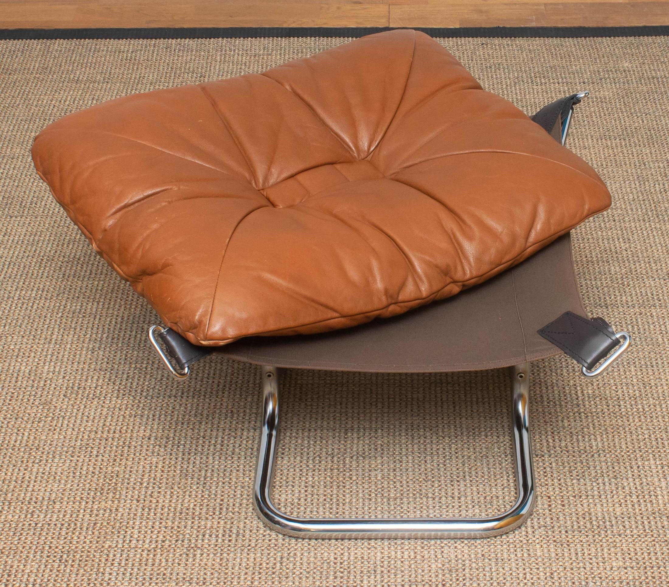 1970s Lounge Set Cognac Leather and Steel by Harald Relling for Westnofa, Norway 5