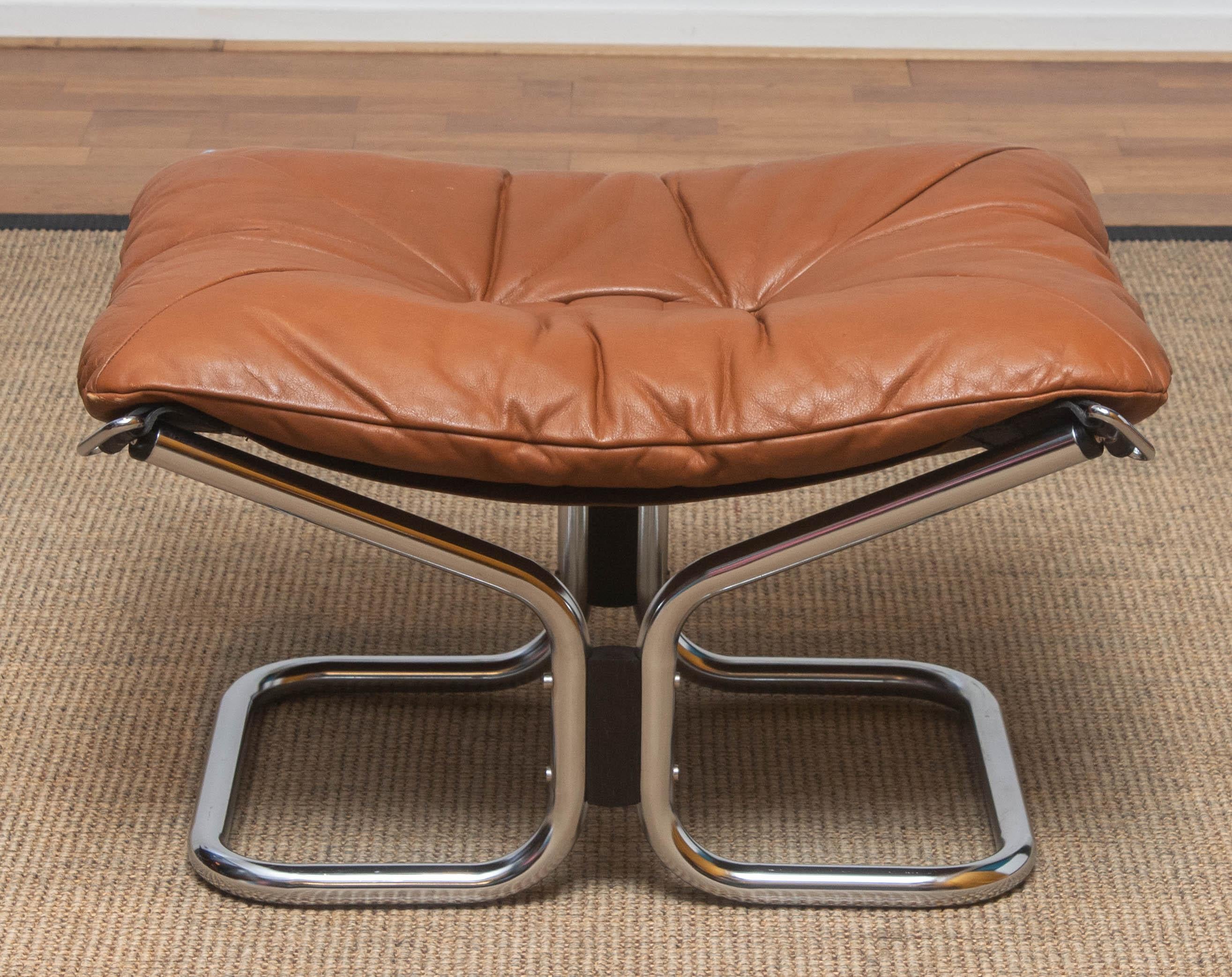 1970s Lounge Set Cognac Leather and Steel by Harald Relling for Westnofa, Norway 6