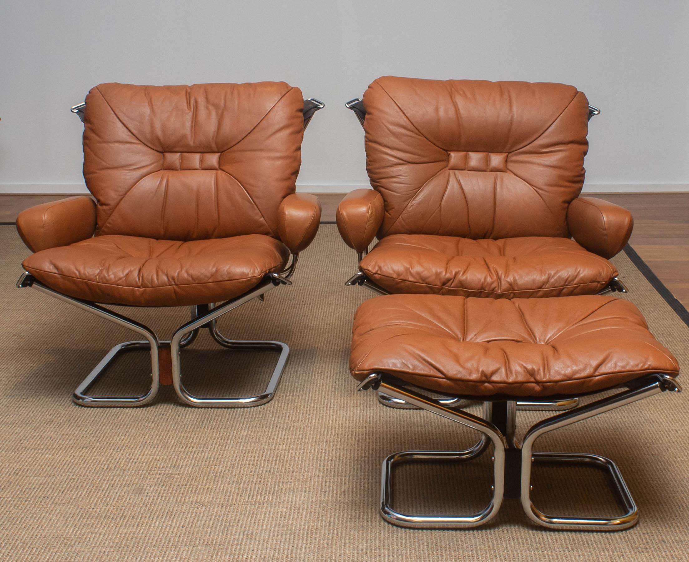 1970s Lounge Set Cognac Leather and Steel by Harald Relling for Westnofa, Norway In Good Condition In Silvolde, Gelderland