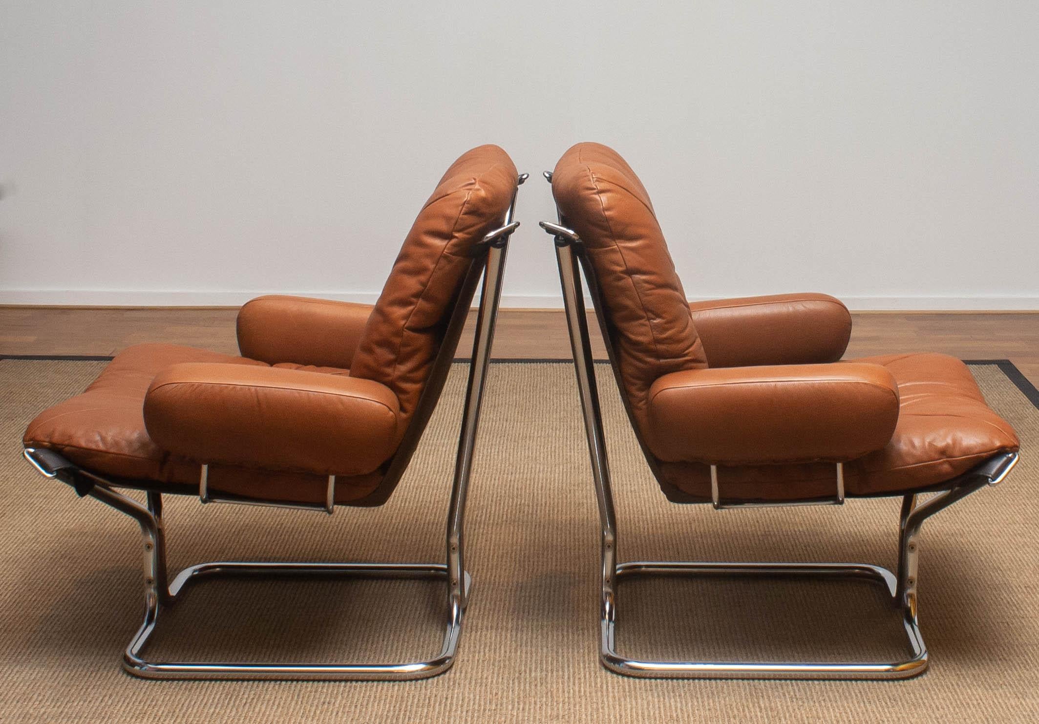 Late 20th Century 1970s Lounge Set Cognac Leather and Steel by Harald Relling for Westnofa, Norway