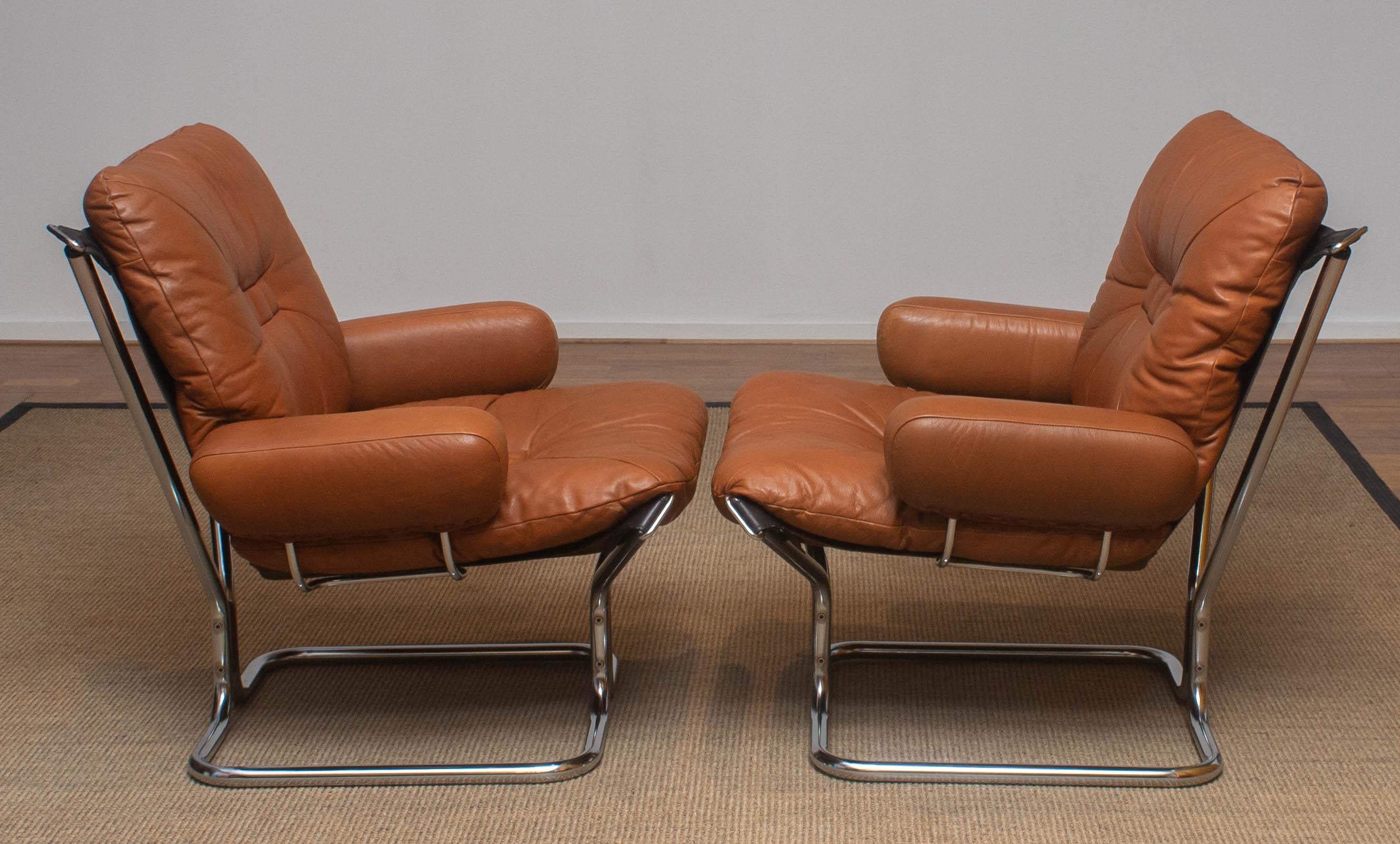 1970s Lounge Set Cognac Leather and Steel by Harald Relling for Westnofa, Norway 2