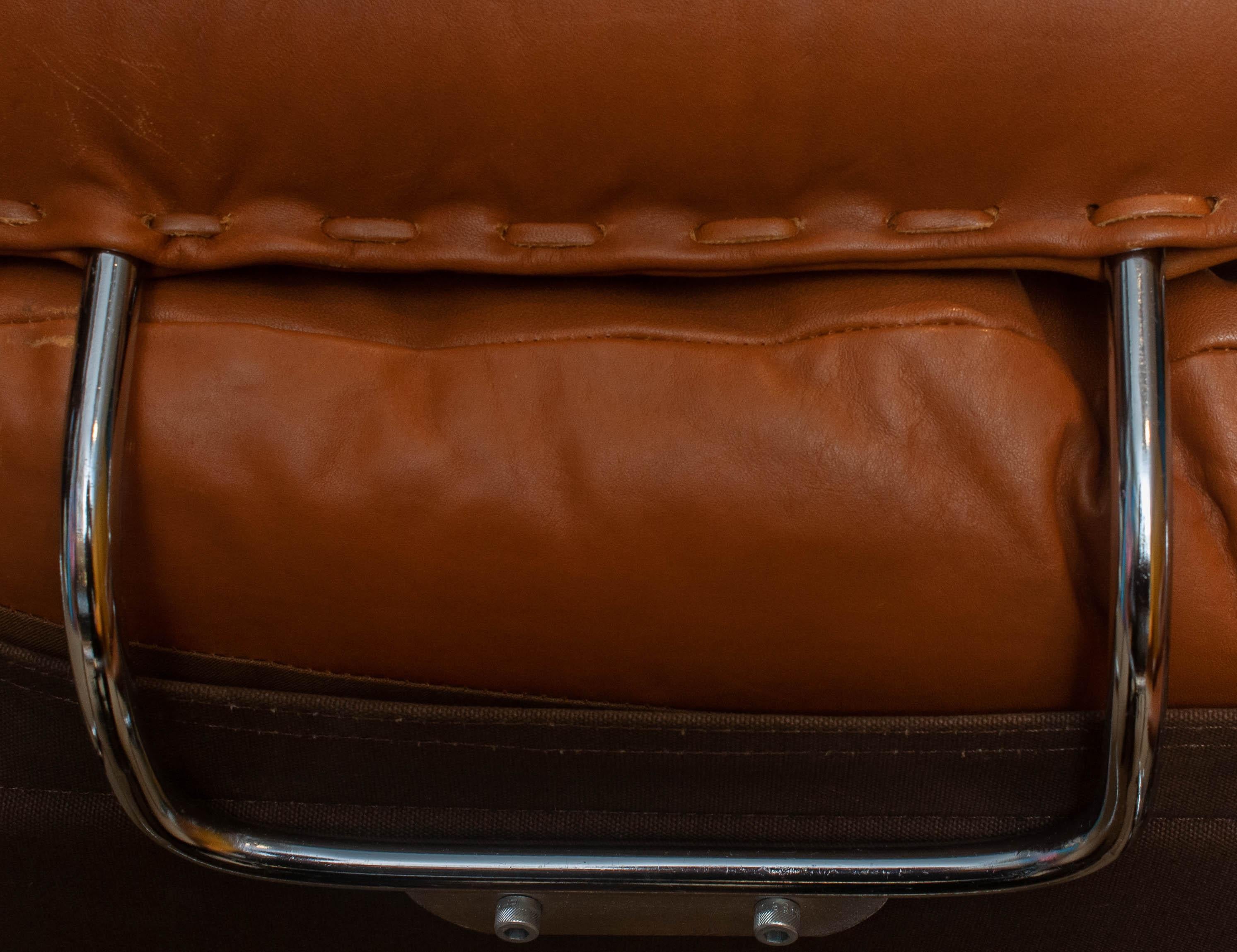1970s Lounge Set Cognac Leather and Steel by Harald Relling for Westnofa, Norway 3