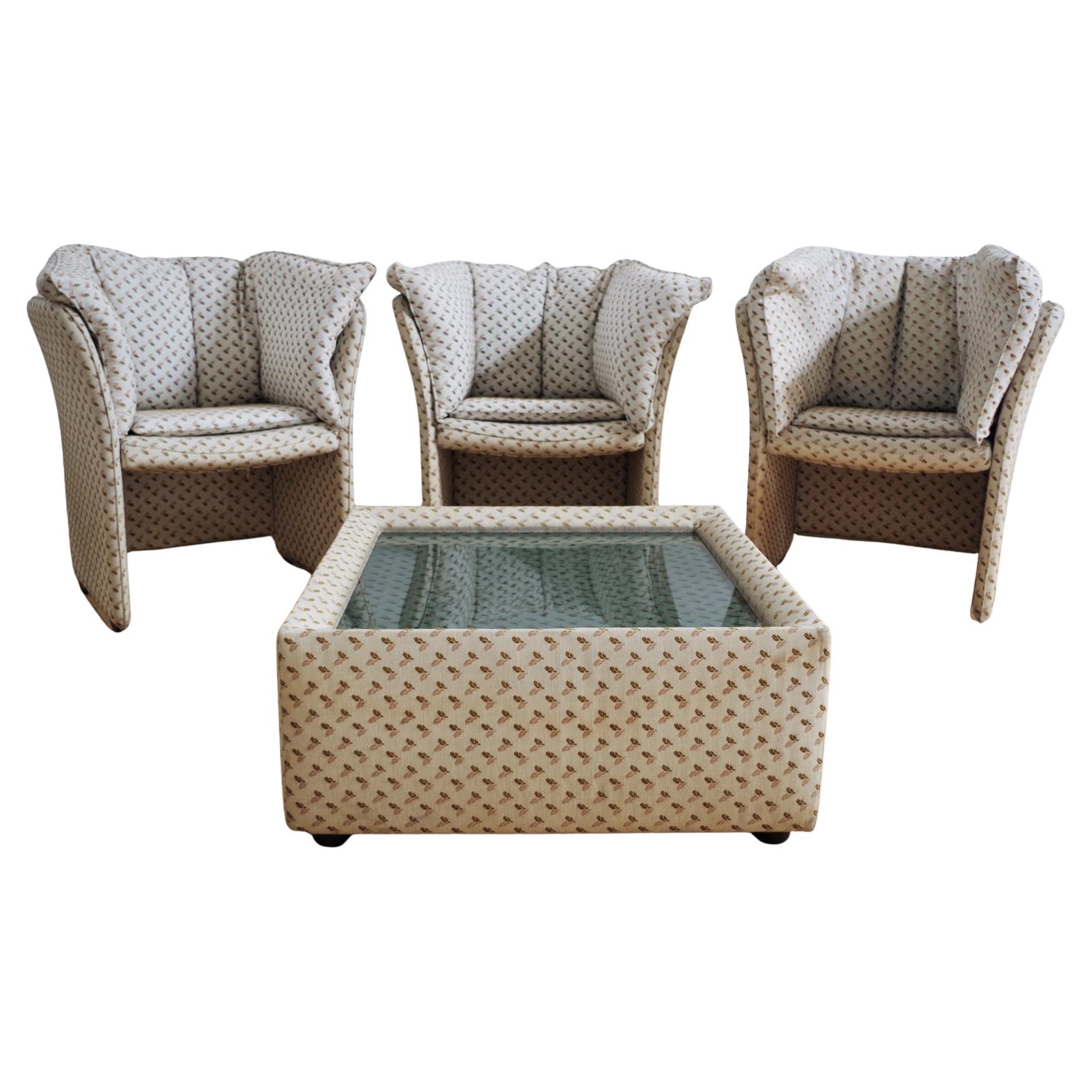 conjunto de salón de los años 70 al estilo de B&B Italia - 3 sillones y mesa de centro