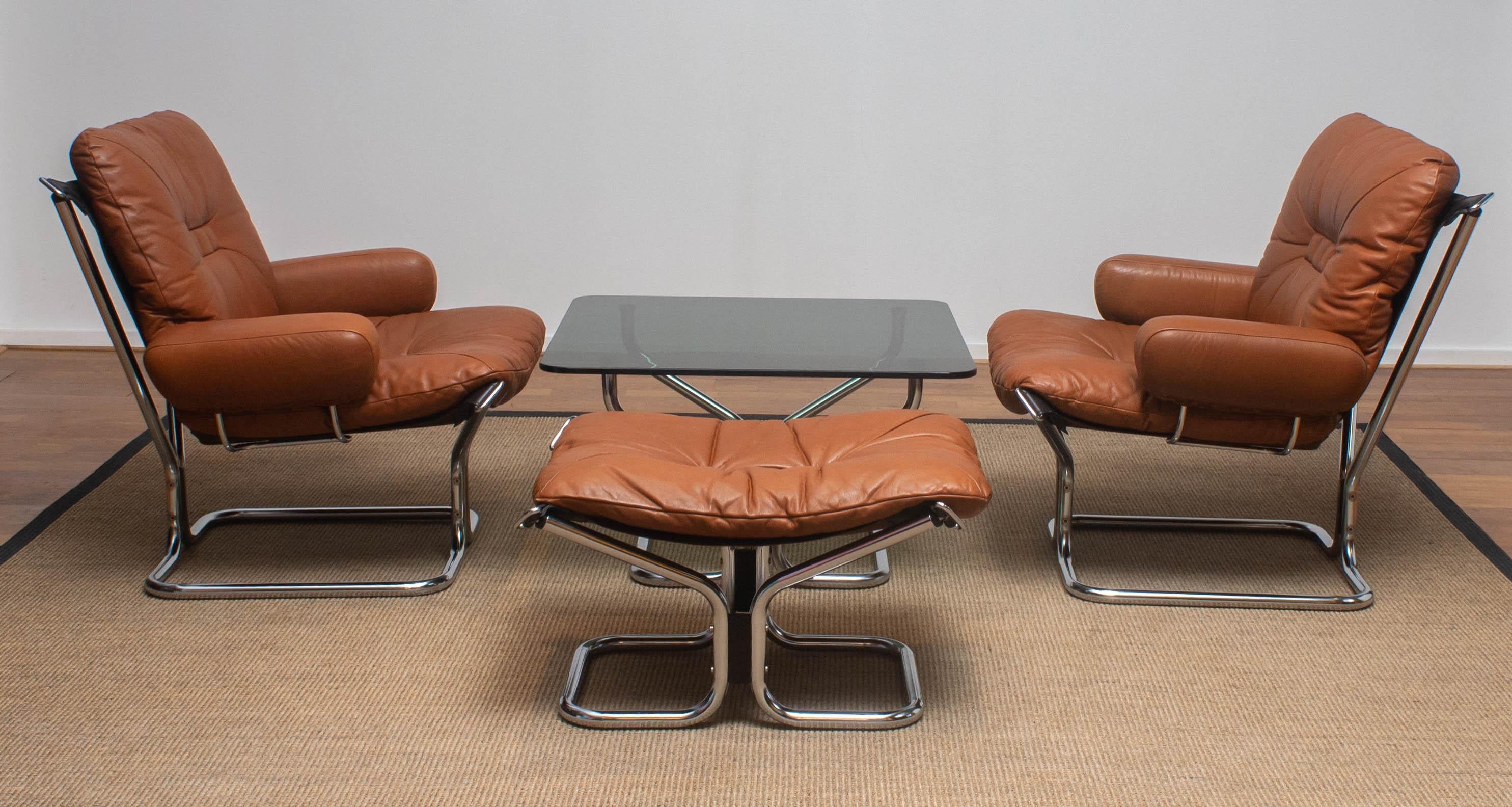 1970s, Lounge Set Wing in Leather or Steel by Harald Relling for Westnofa Norway 5