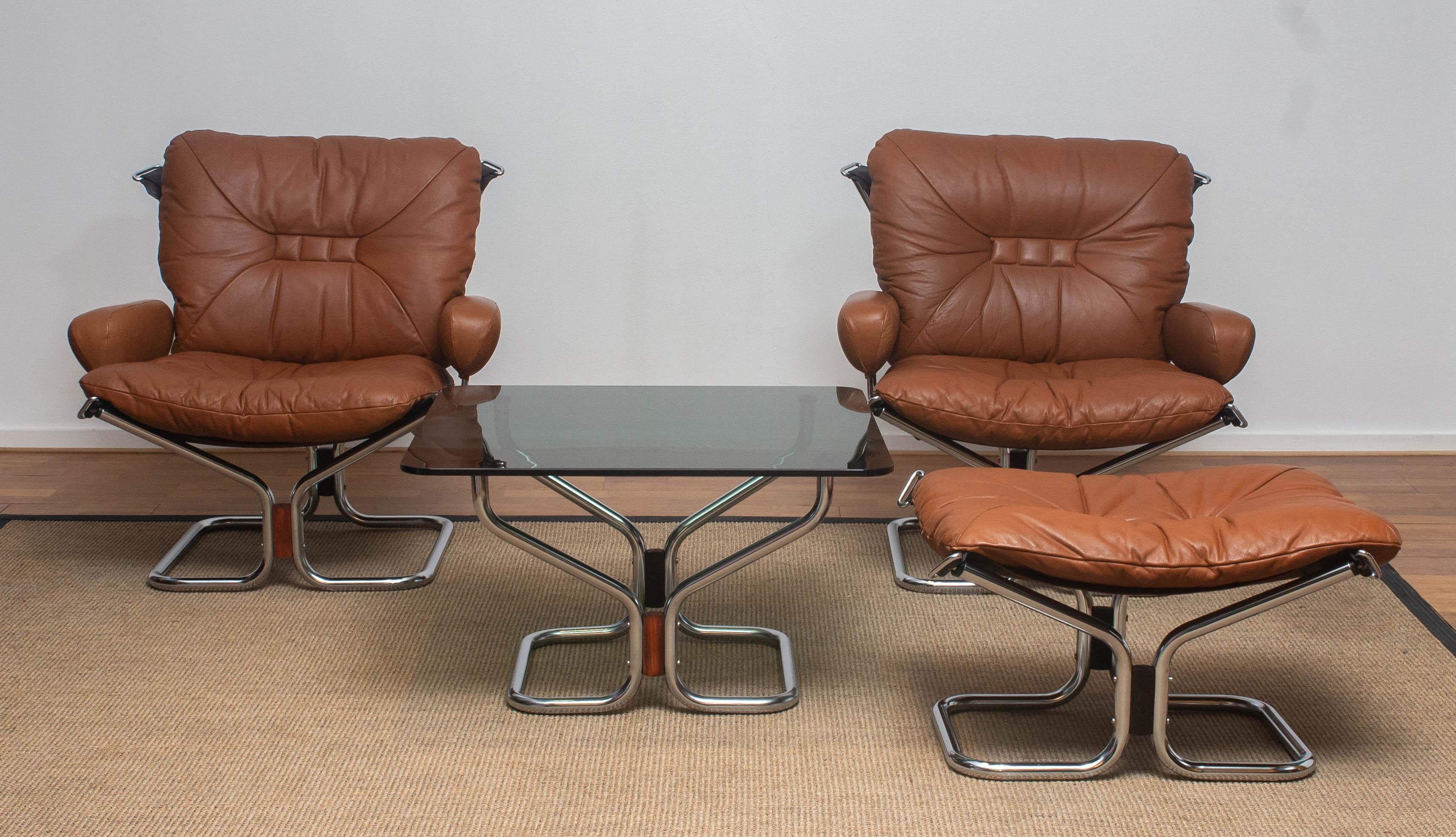 1970s, Lounge Set Wing in Leather or Steel by Harald Relling for Westnofa Norway 6