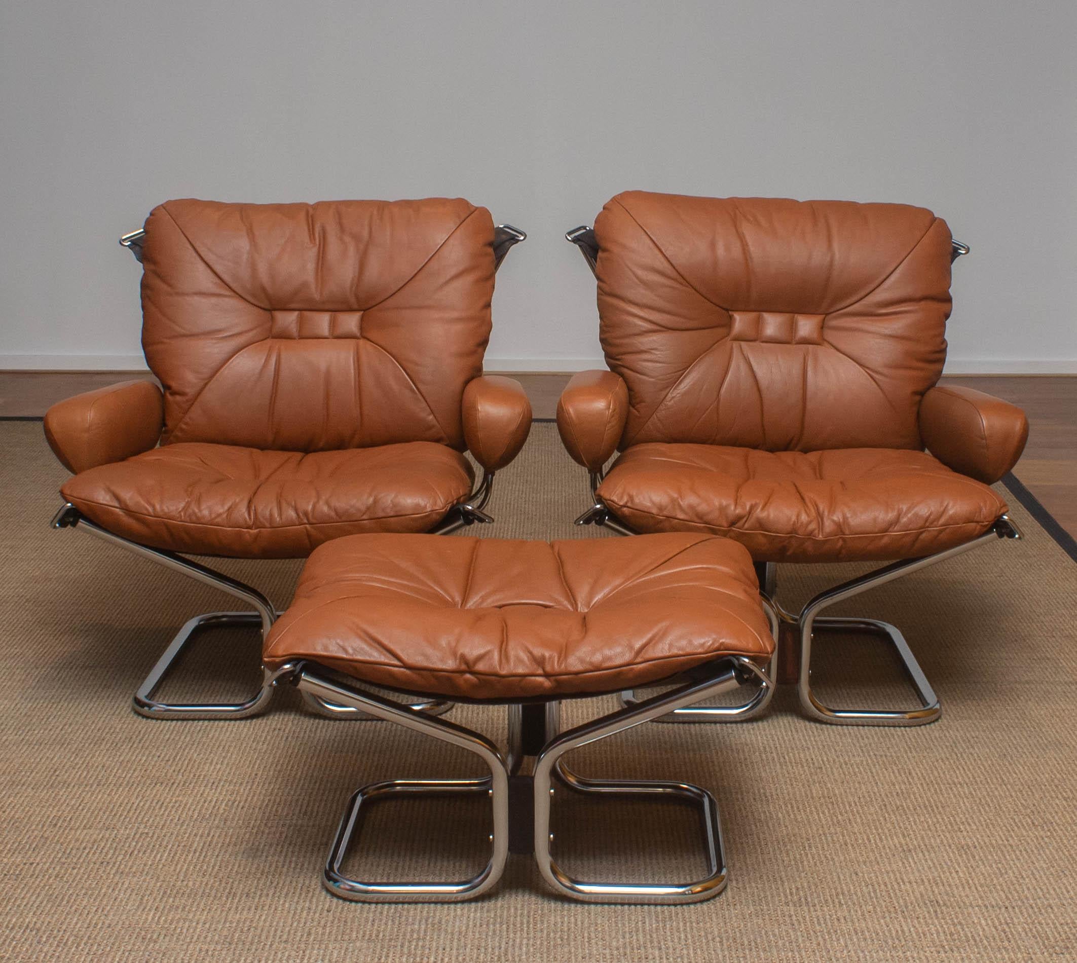 1970s, Lounge Set Wing in Leather or Steel by Harald Relling for Westnofa Norway In Good Condition In Silvolde, Gelderland