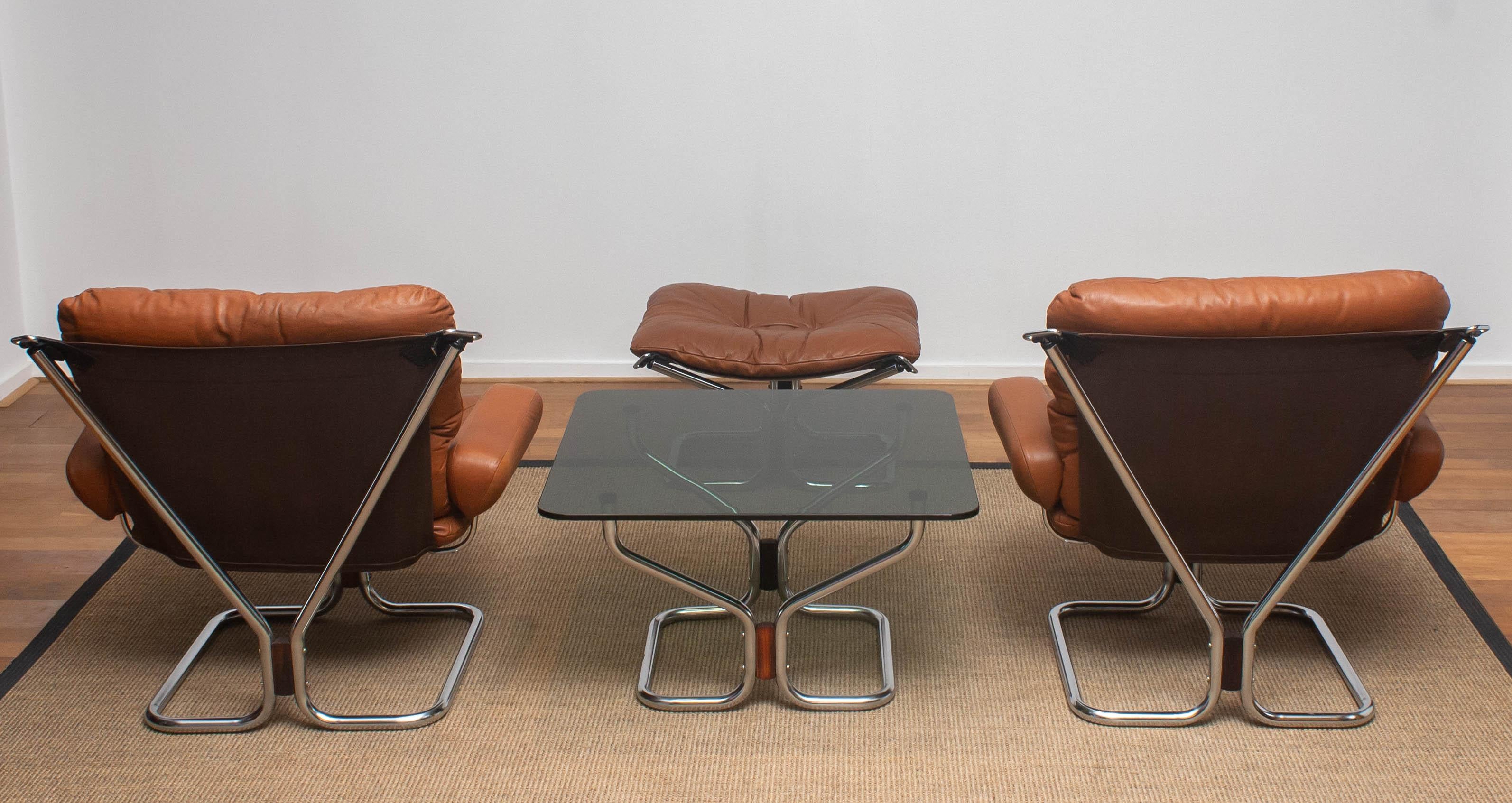 1970s, Lounge Set Wing in Leather or Steel by Harald Relling for Westnofa Norway 3